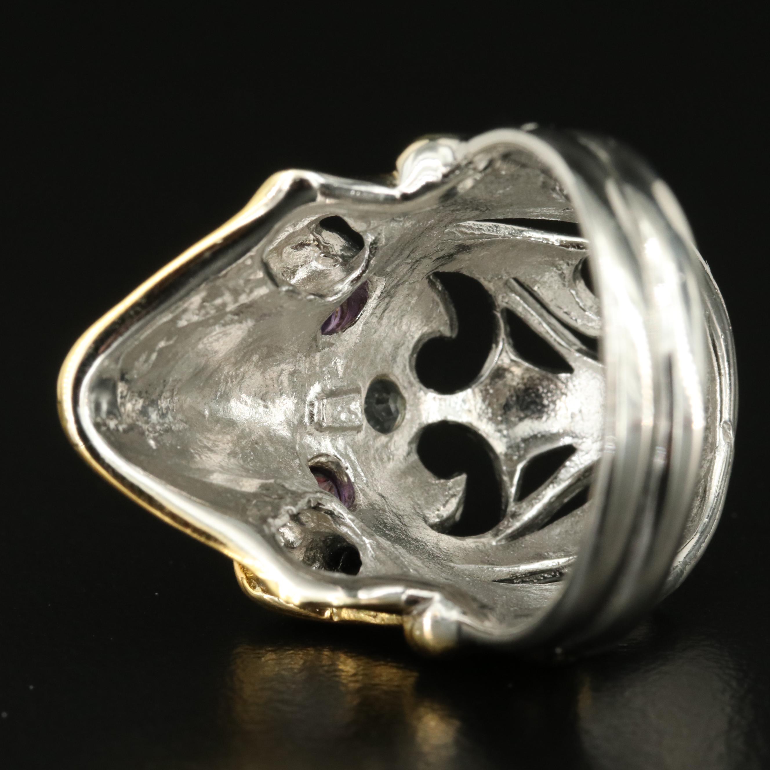 Sterling Amethyst and Aquamarine Skull Ring
