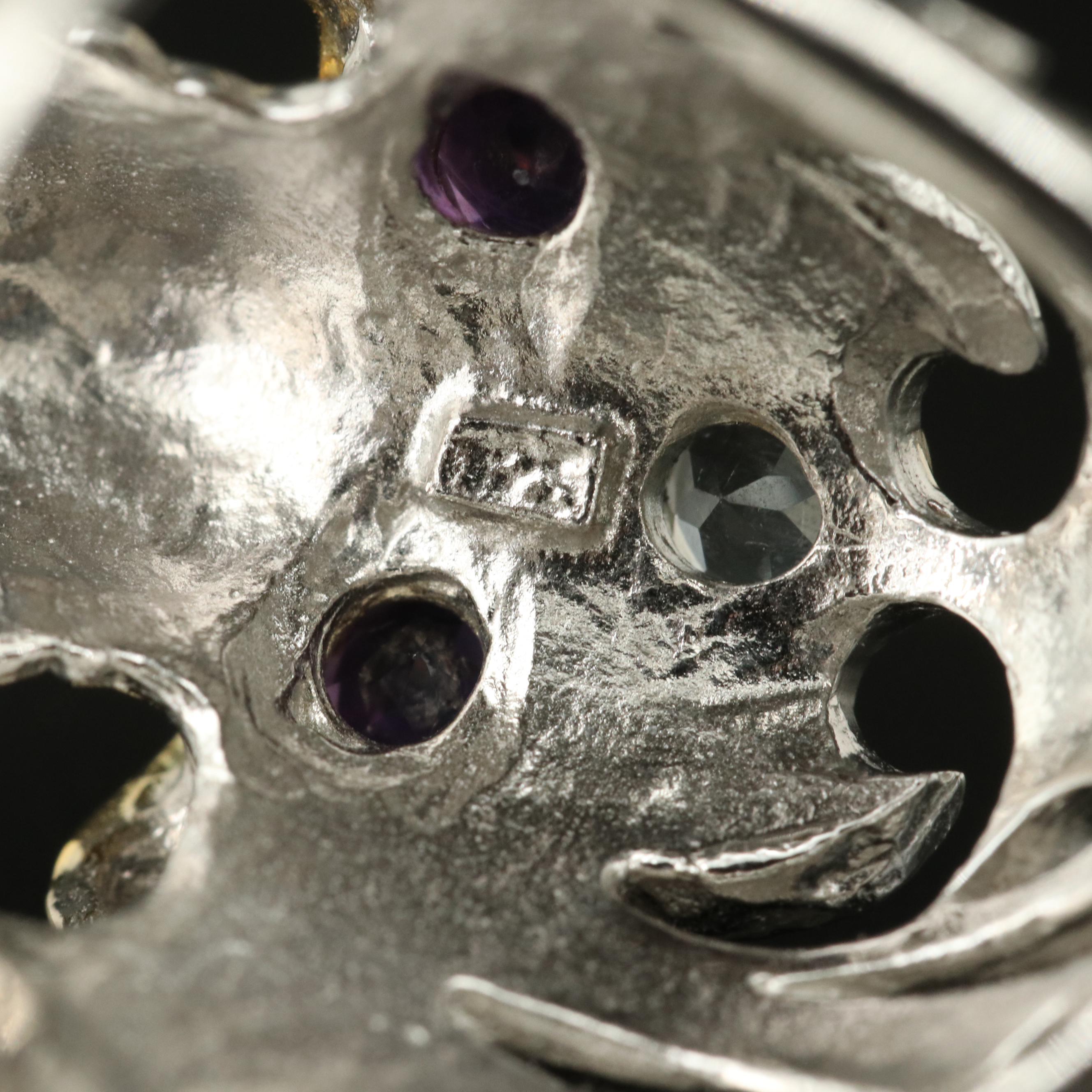 Sterling Amethyst and Aquamarine Skull Ring
