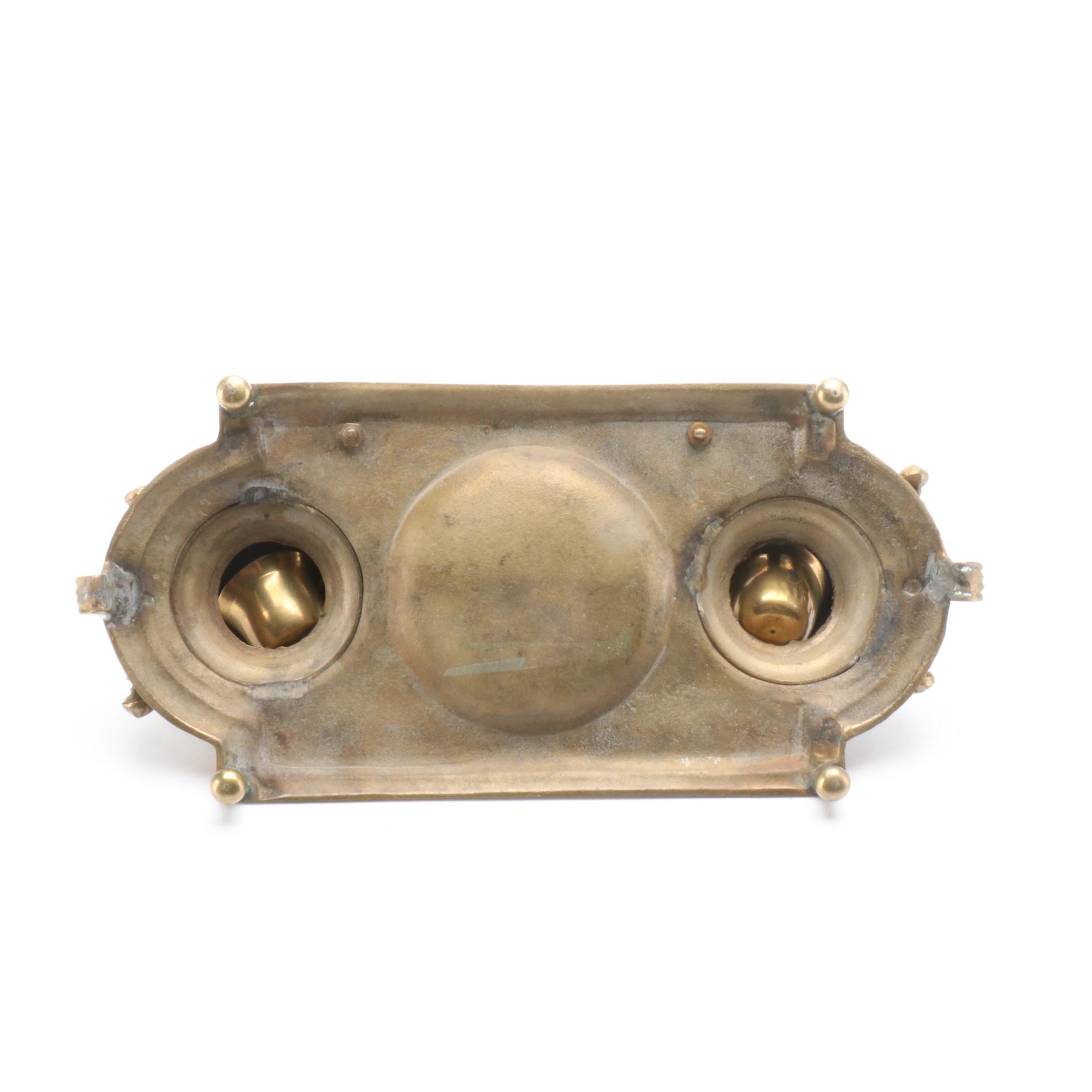 Foliate Brass Double Inkwell with Additional Jars
