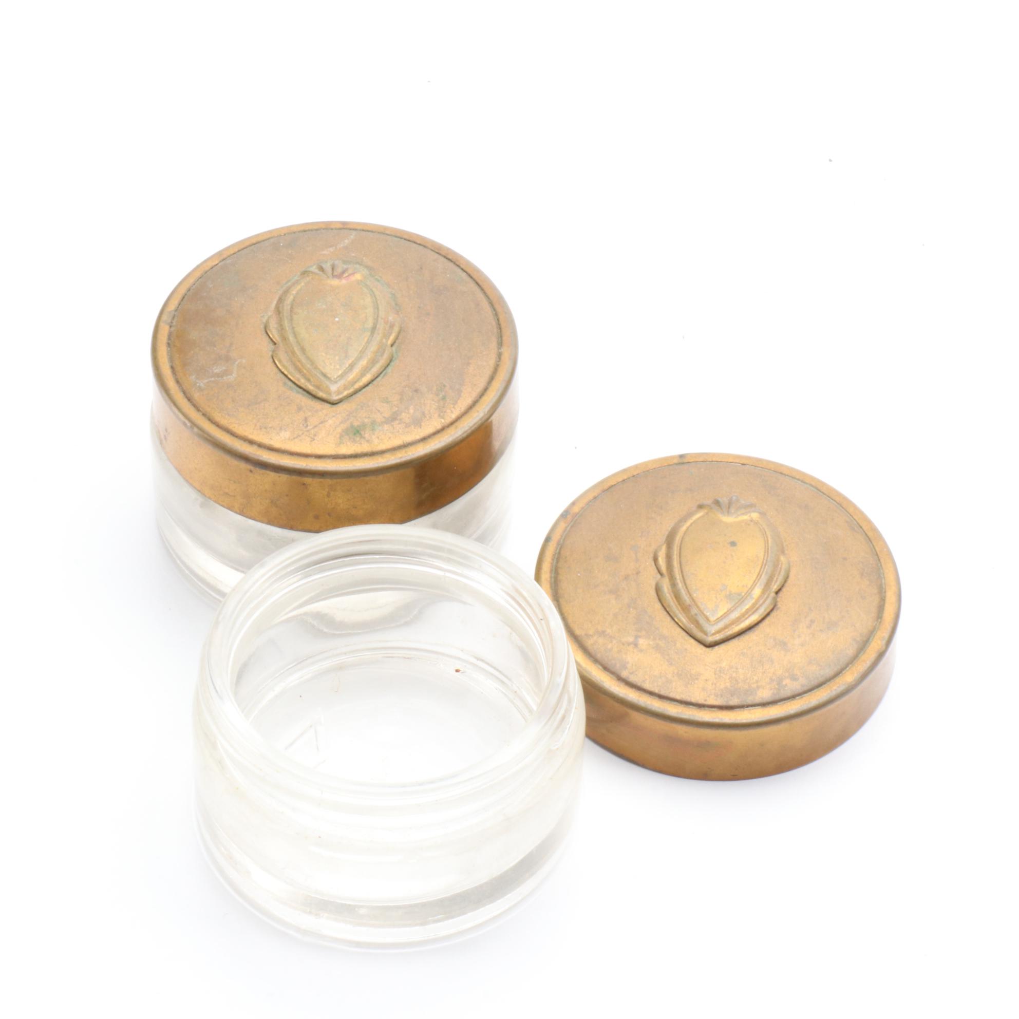 Foliate Brass Double Inkwell with Additional Jars