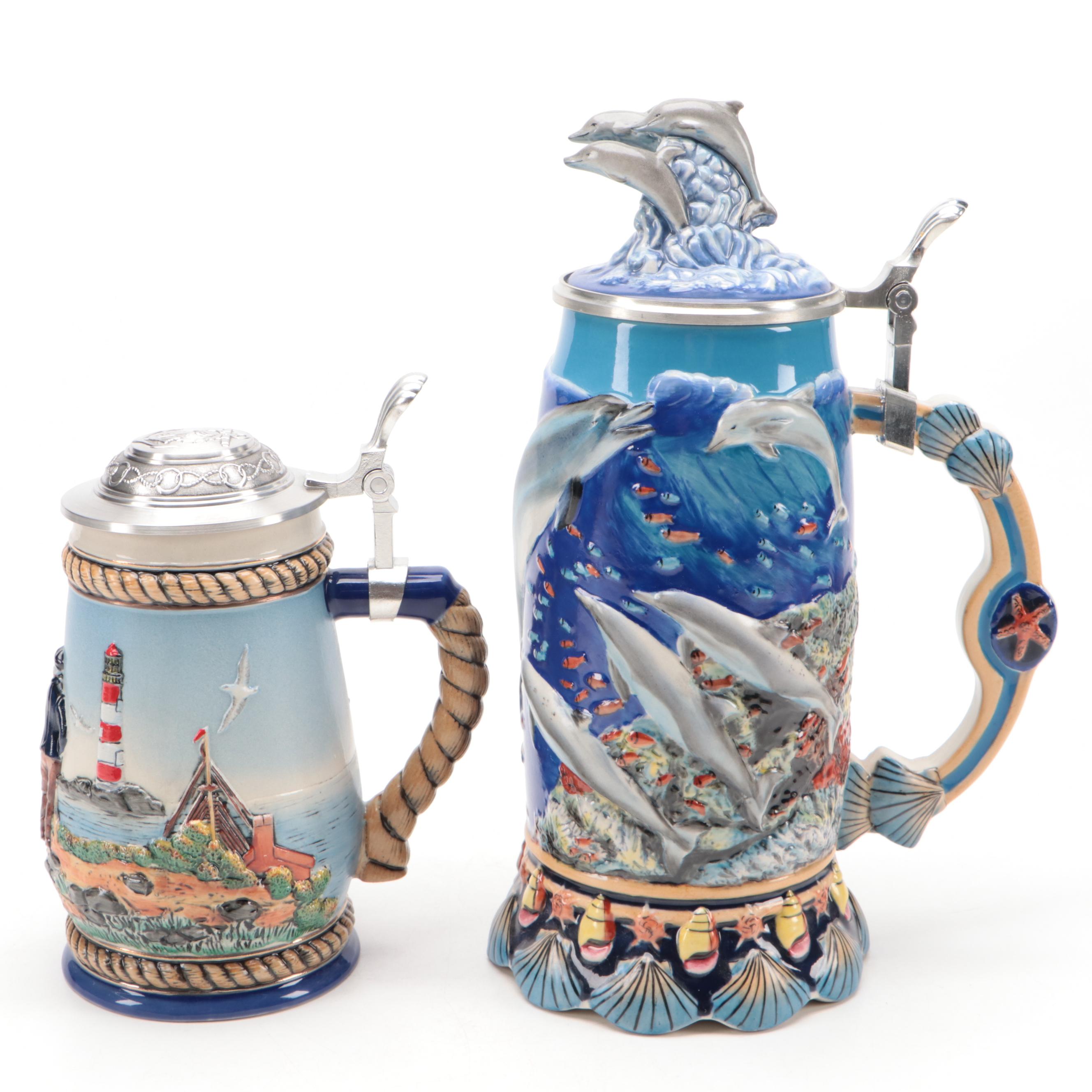 German Limited Edition "Wonders of the Sea" Ceramic Stein with Other Stein