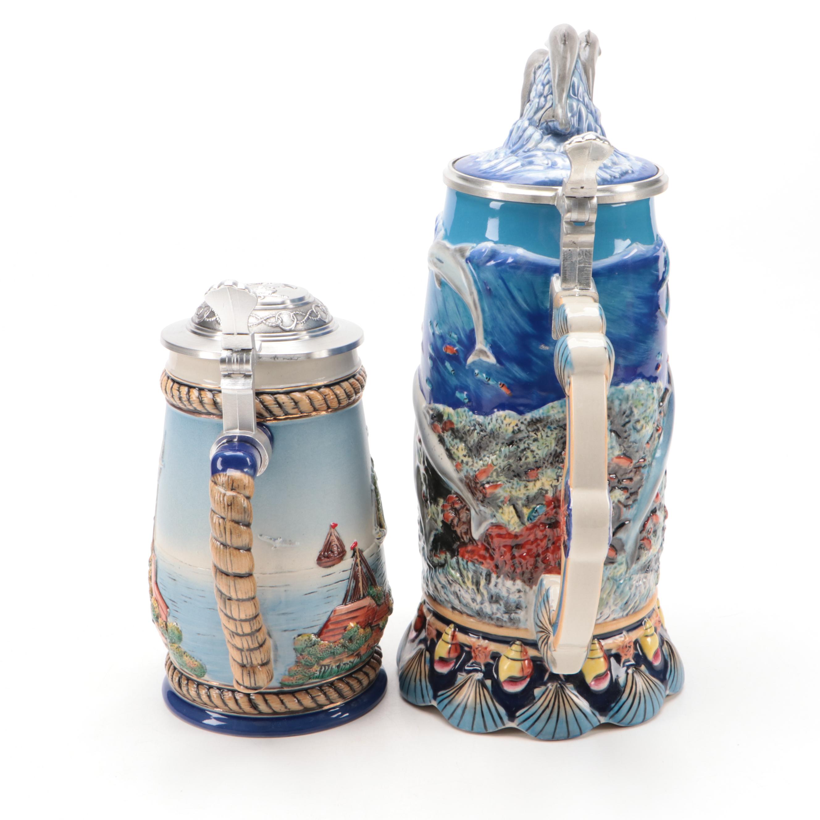 German Limited Edition "Wonders of the Sea" Ceramic Stein with Other Stein