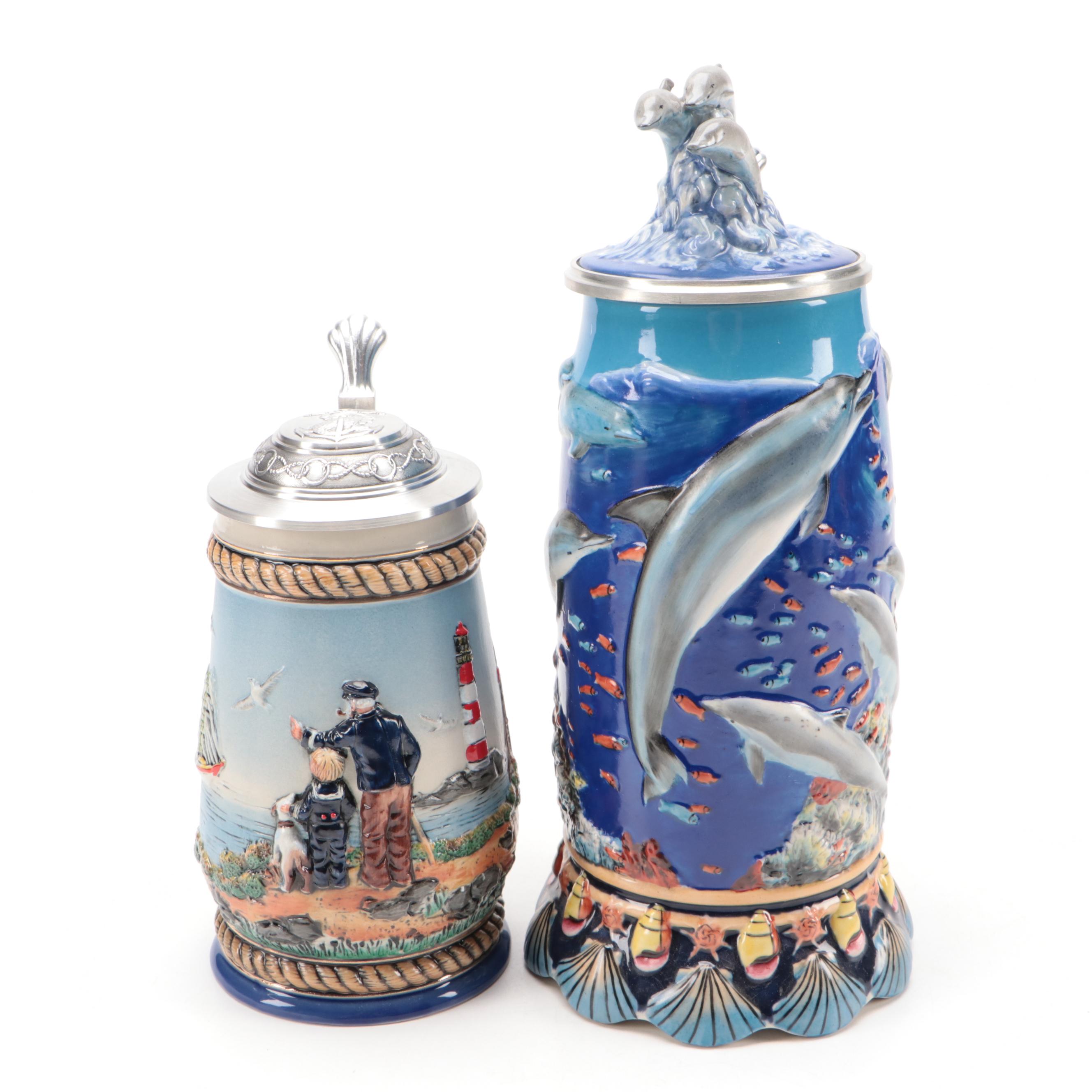 German Limited Edition "Wonders of the Sea" Ceramic Stein with Other Stein