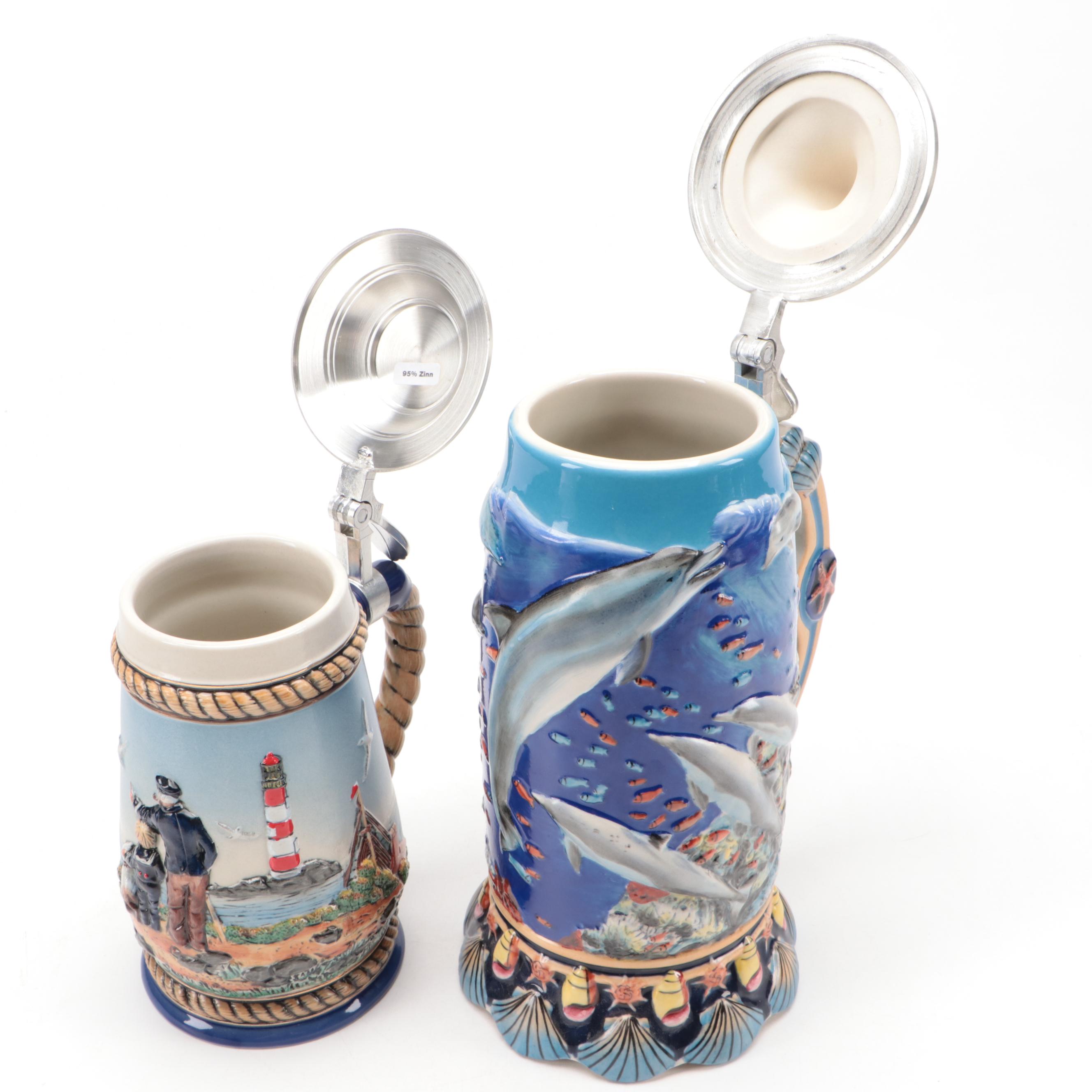 German Limited Edition "Wonders of the Sea" Ceramic Stein with Other Stein