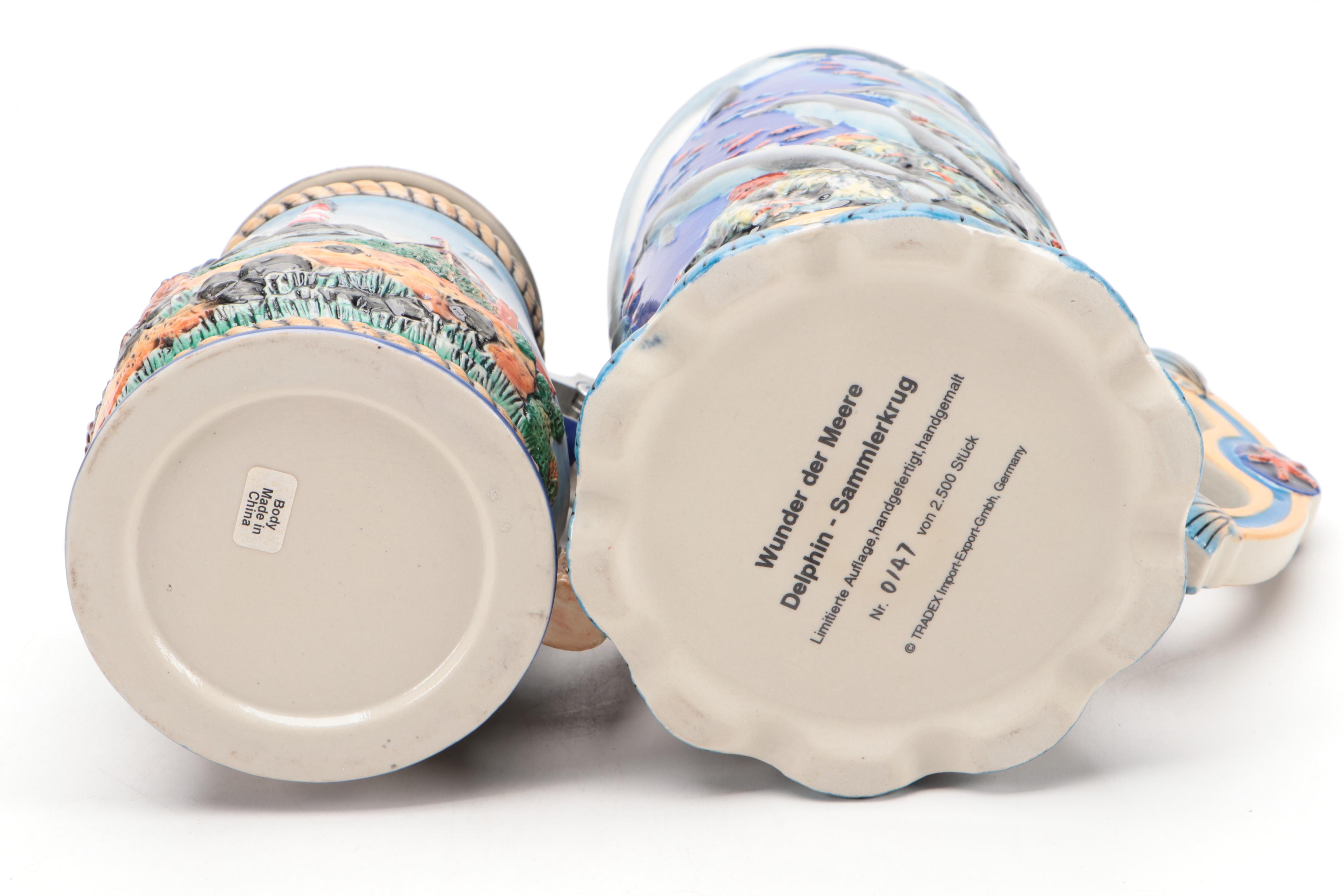 German Limited Edition "Wonders of the Sea" Ceramic Stein with Other Stein