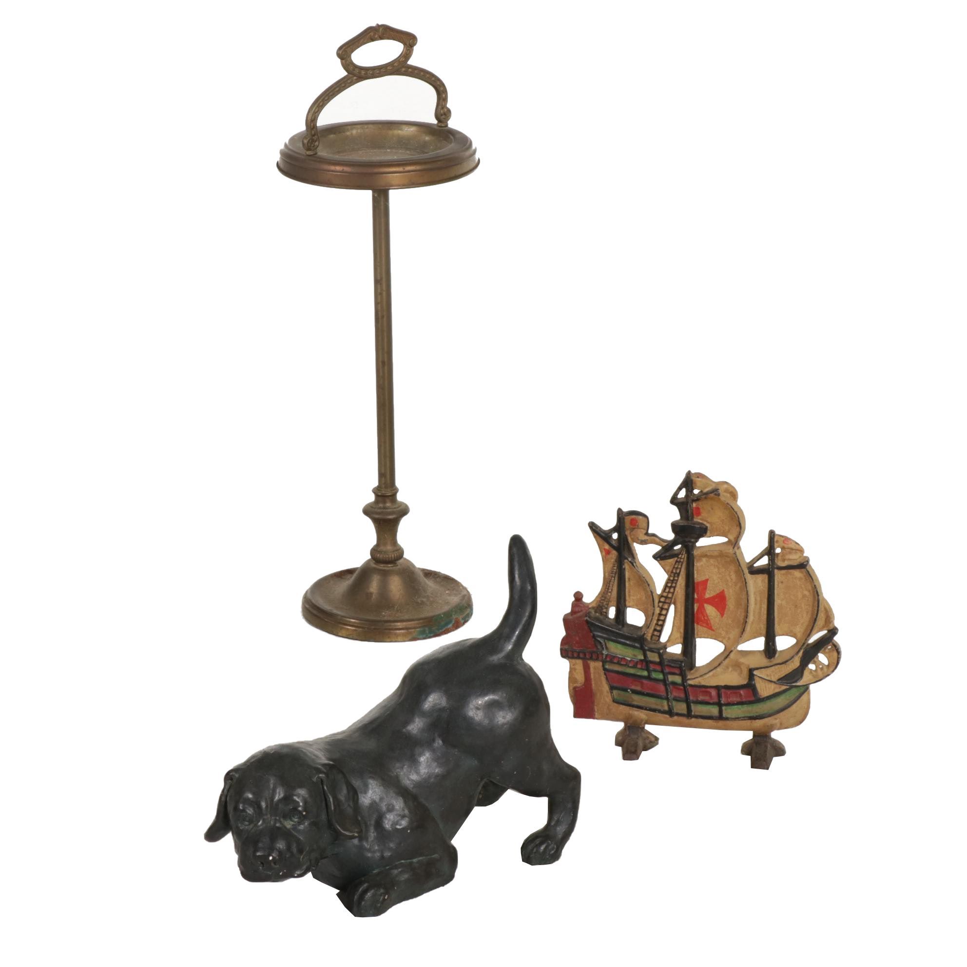 Austin Productions Playful Puppy, Painted Galleon Doorstops, Standing Ashtray