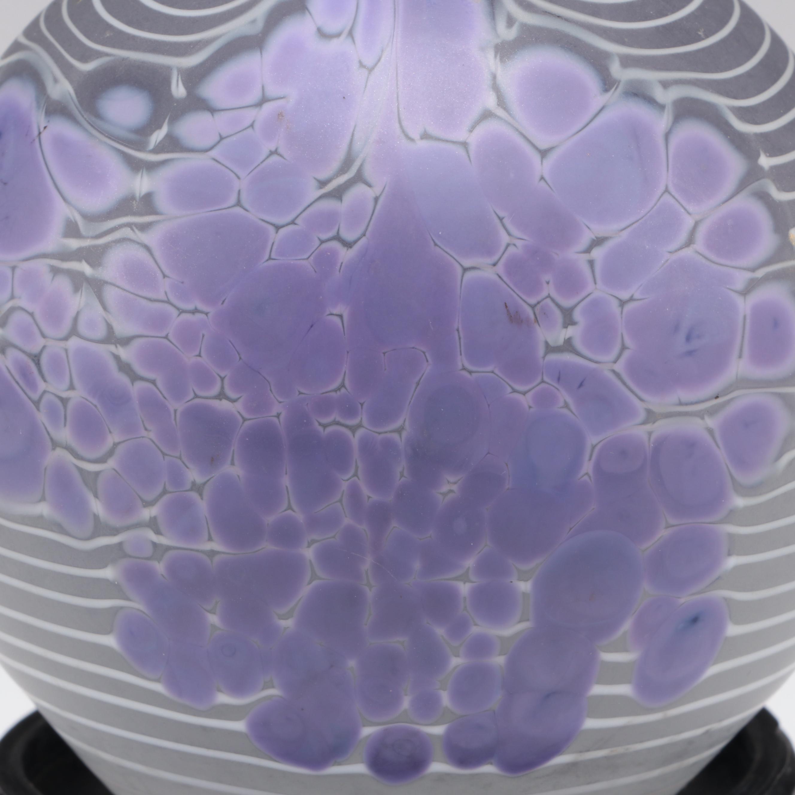 Art Glass Paperweight on Wooden Stand, 1989