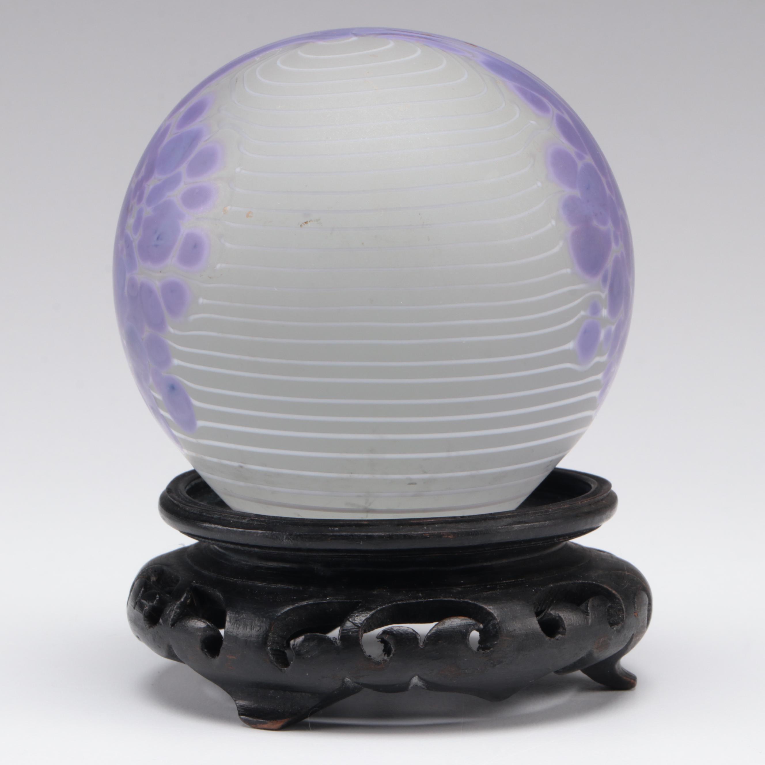 Art Glass Paperweight on Wooden Stand, 1989