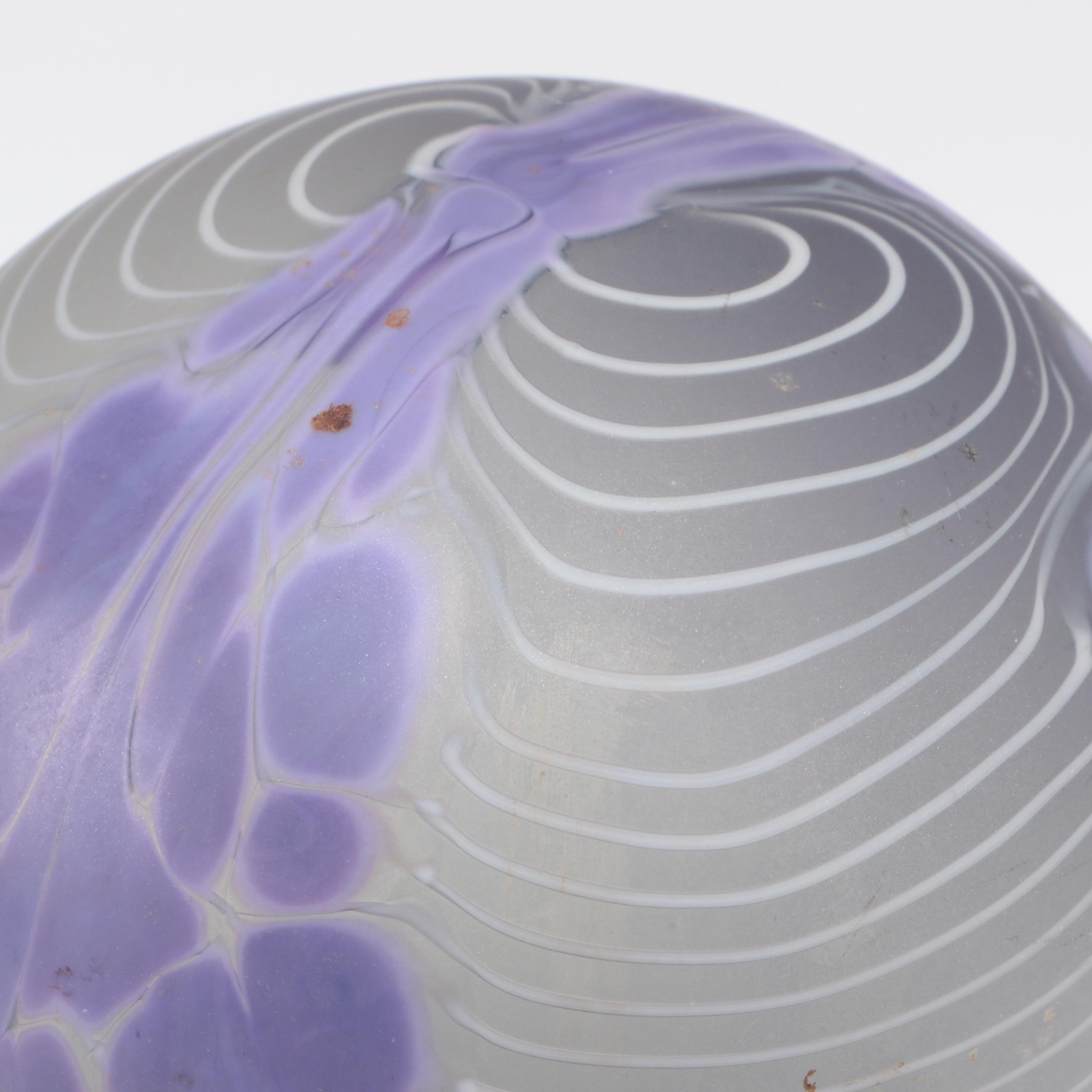 Art Glass Paperweight on Wooden Stand, 1989