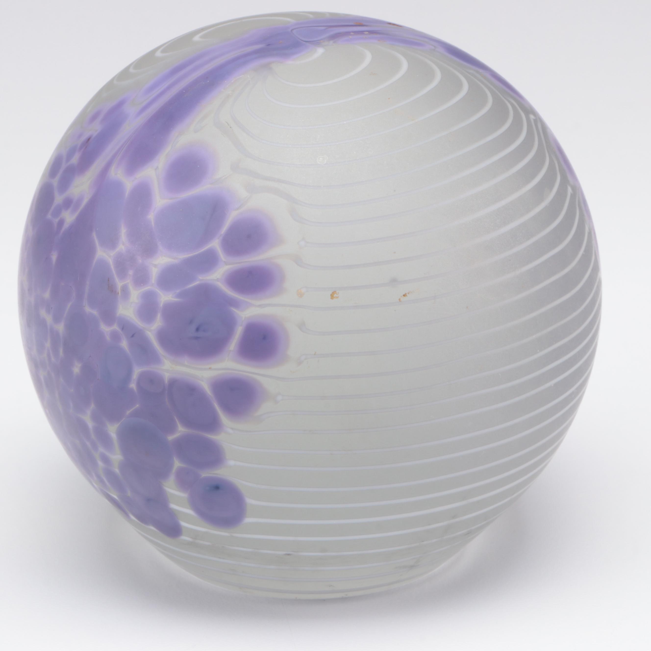 Art Glass Paperweight on Wooden Stand, 1989