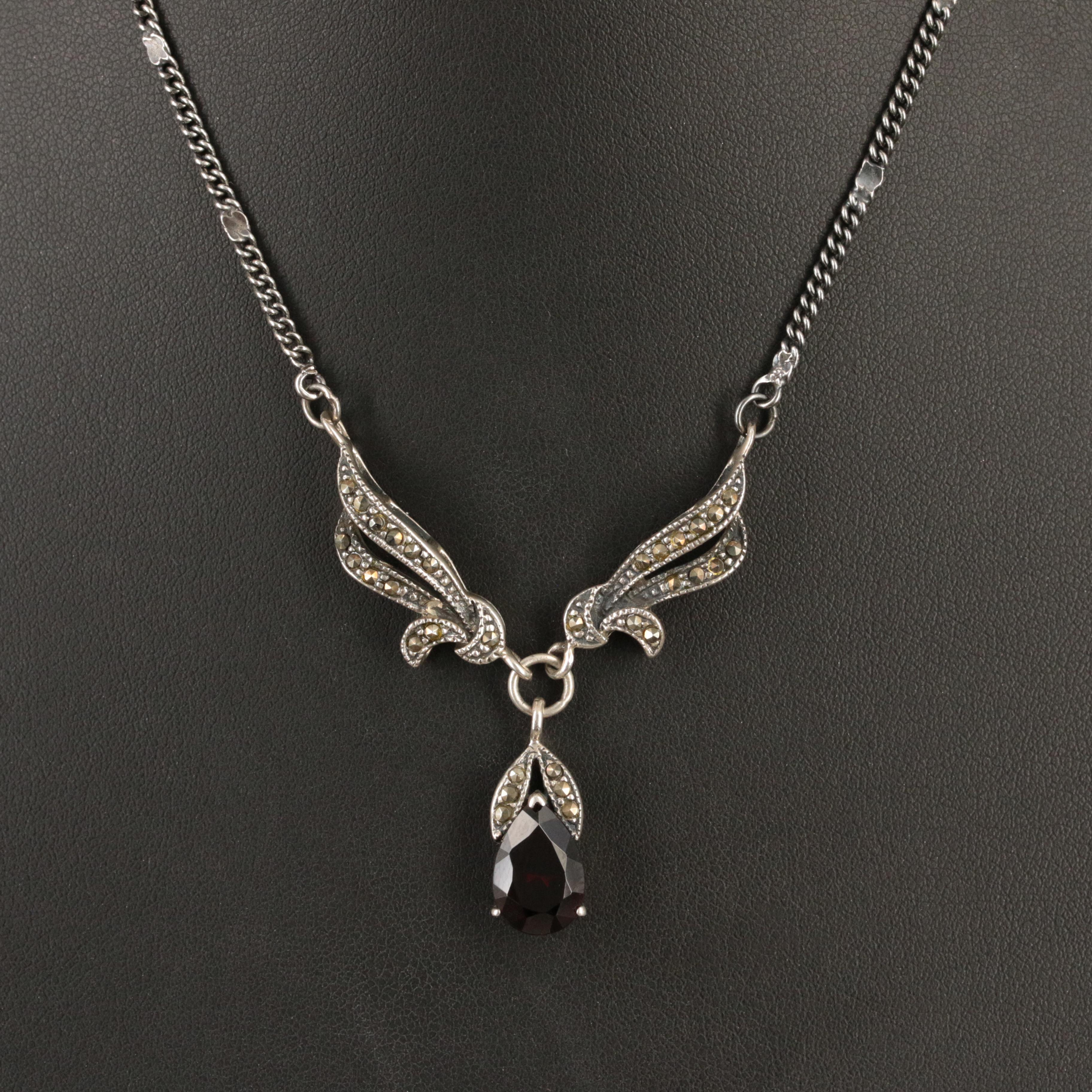 Sterling Garnet and Marcasite Necklace