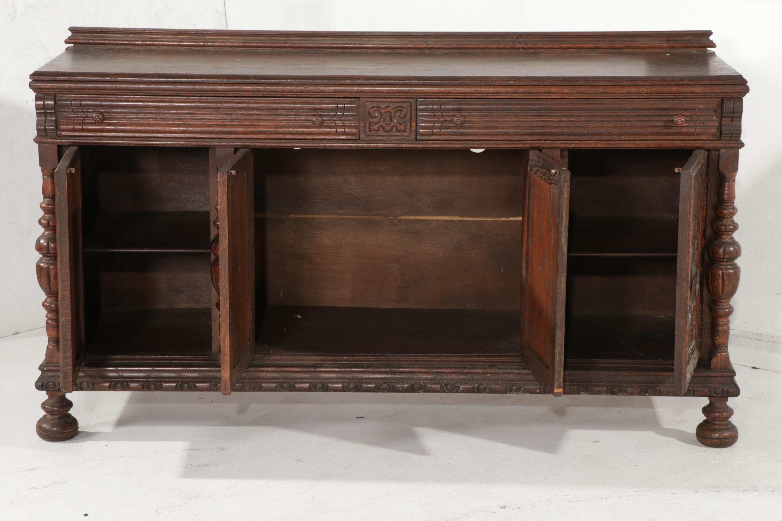 Oak Jacobean Revival Dining Room Furniture, Mid 20th Century