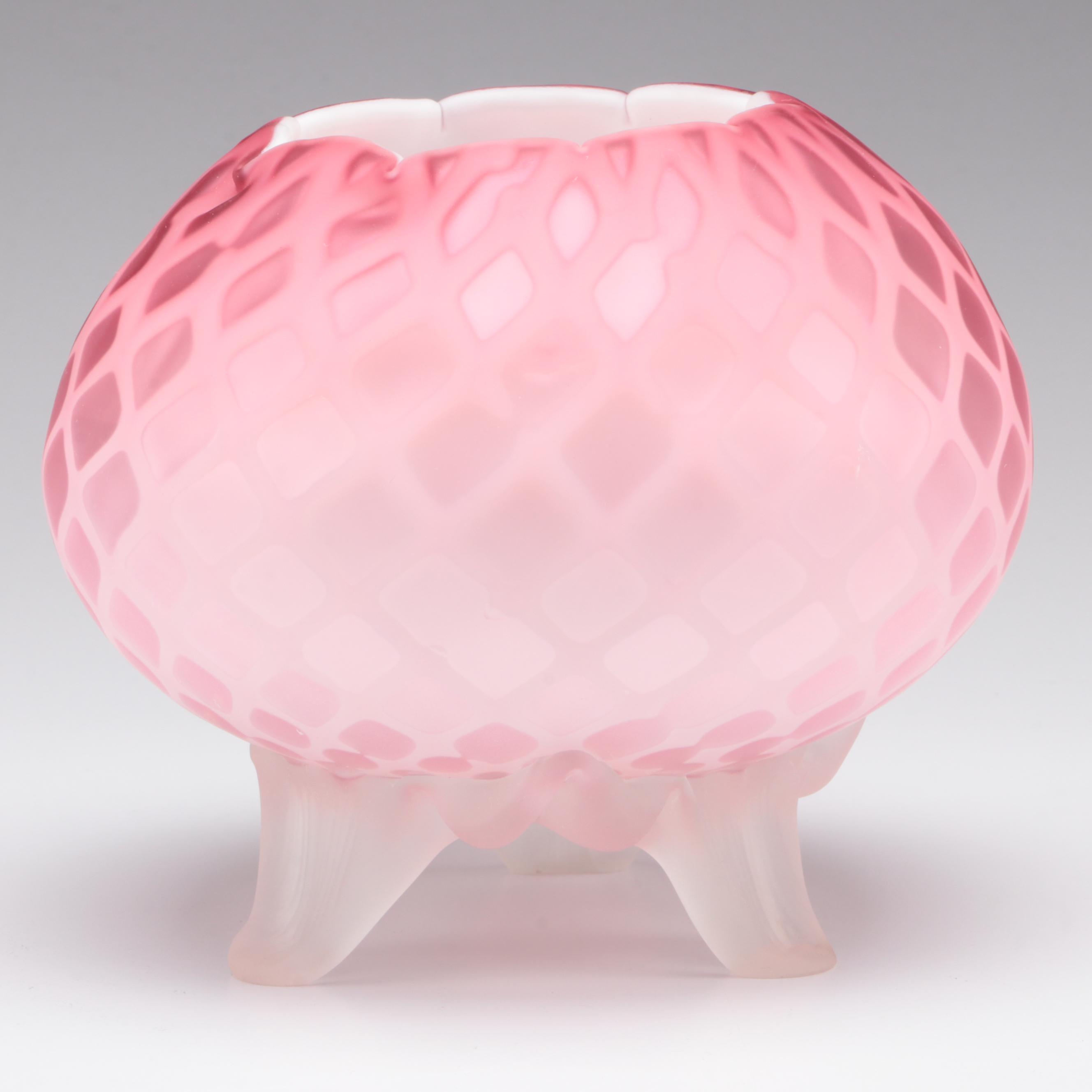 Victorian Quilted Satin Glass Rose Bowl