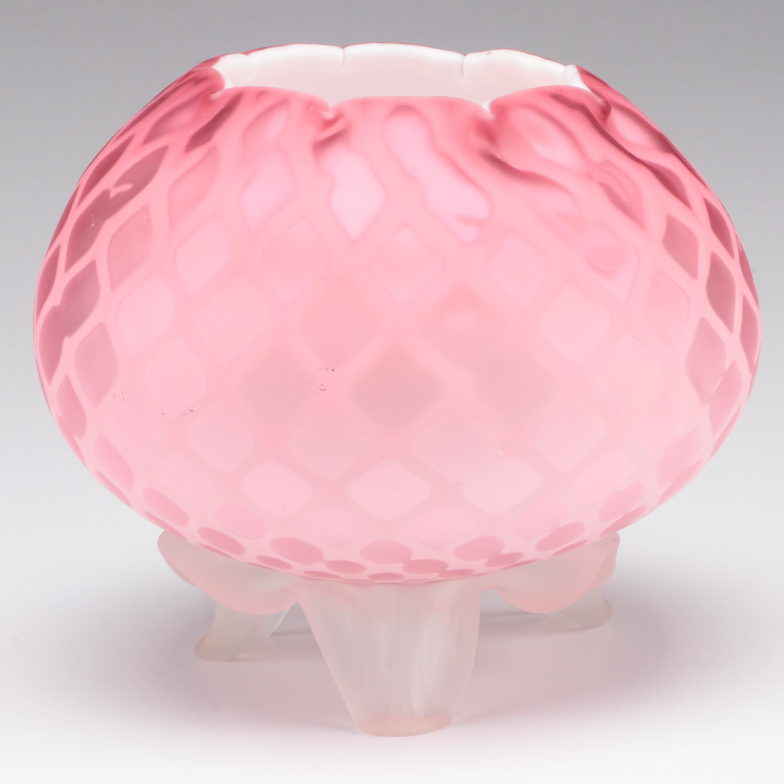 Victorian Quilted Satin Glass Rose Bowl