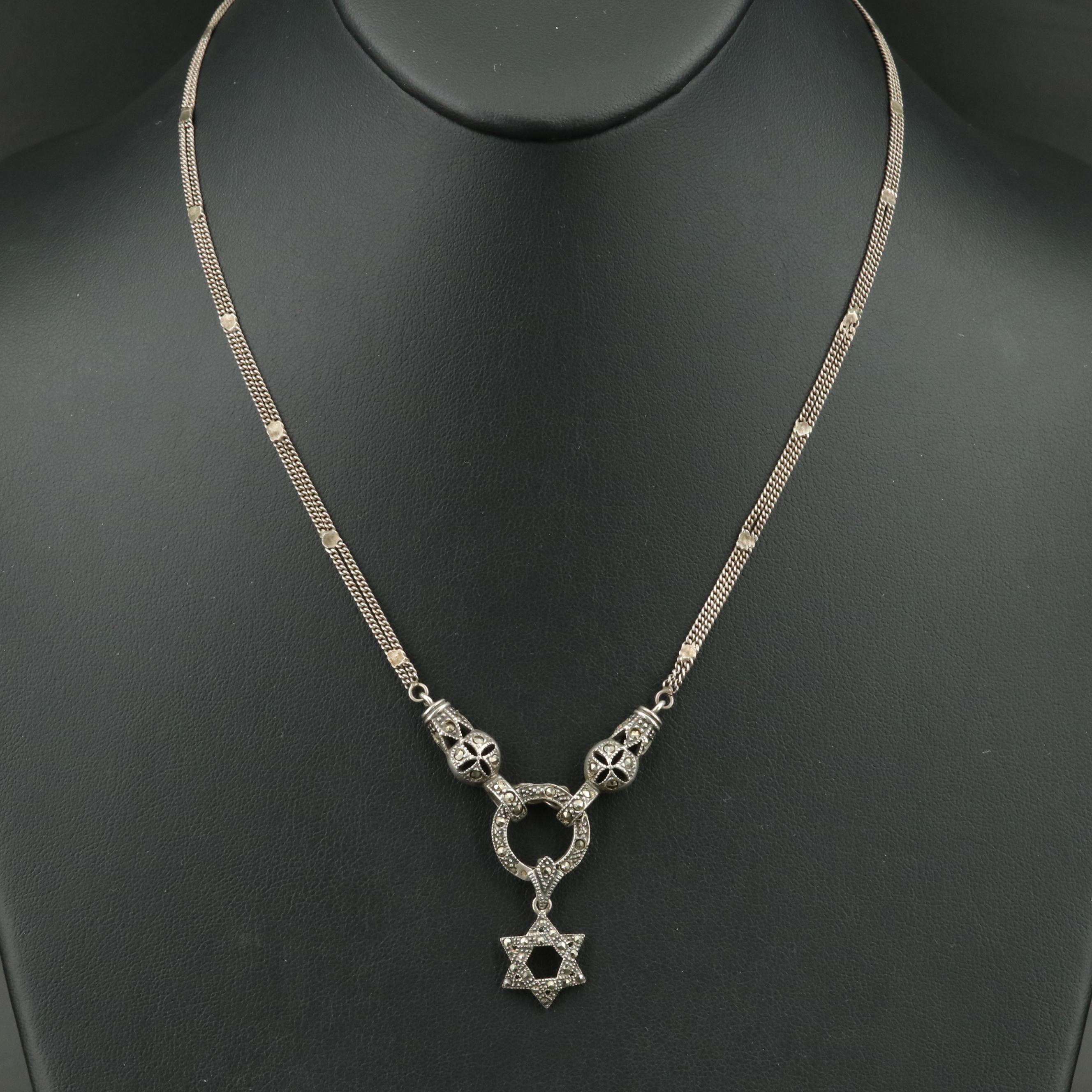 Sterling Marcasite Star of David Necklace
