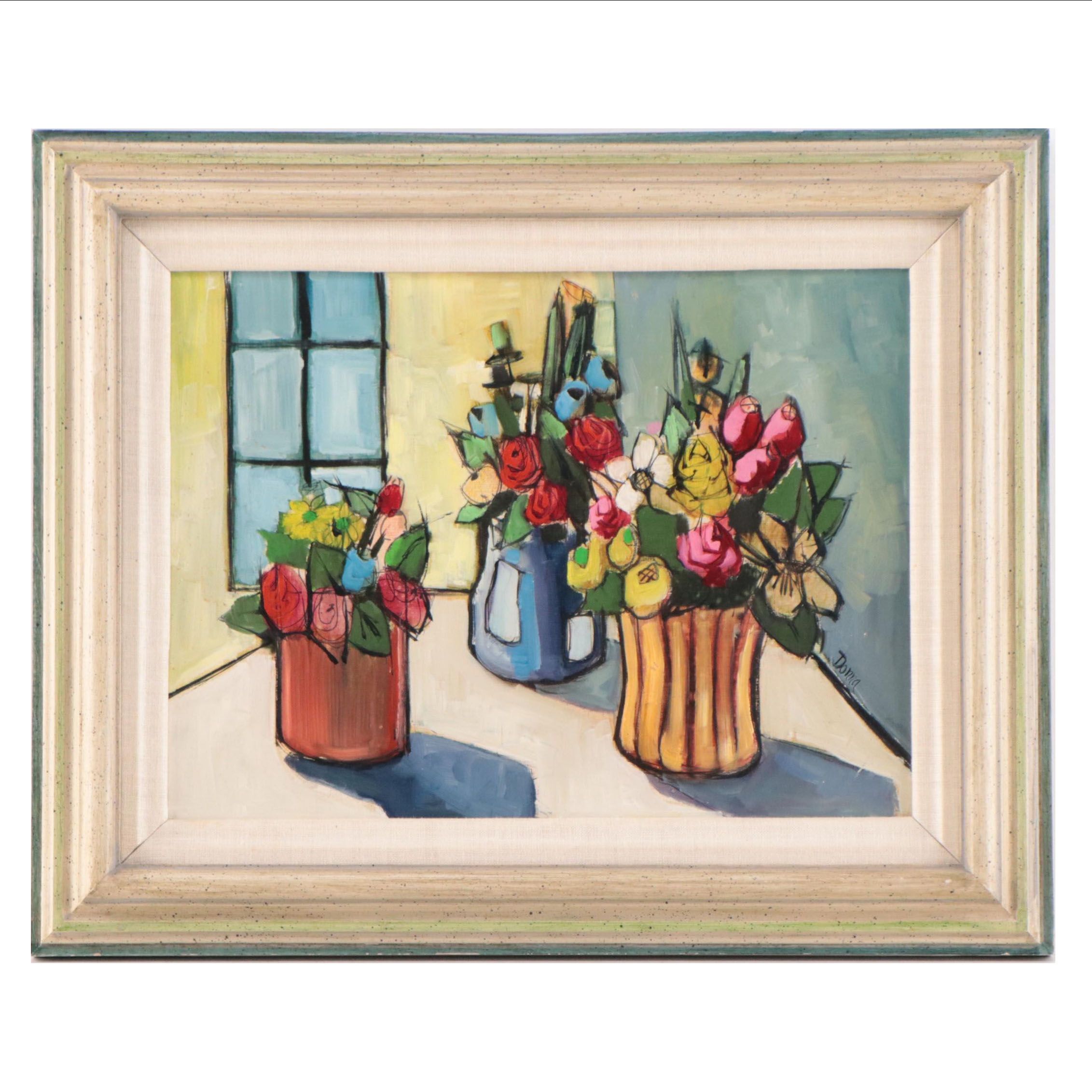 Floral Still Life Oil Painting, Late 20th Century