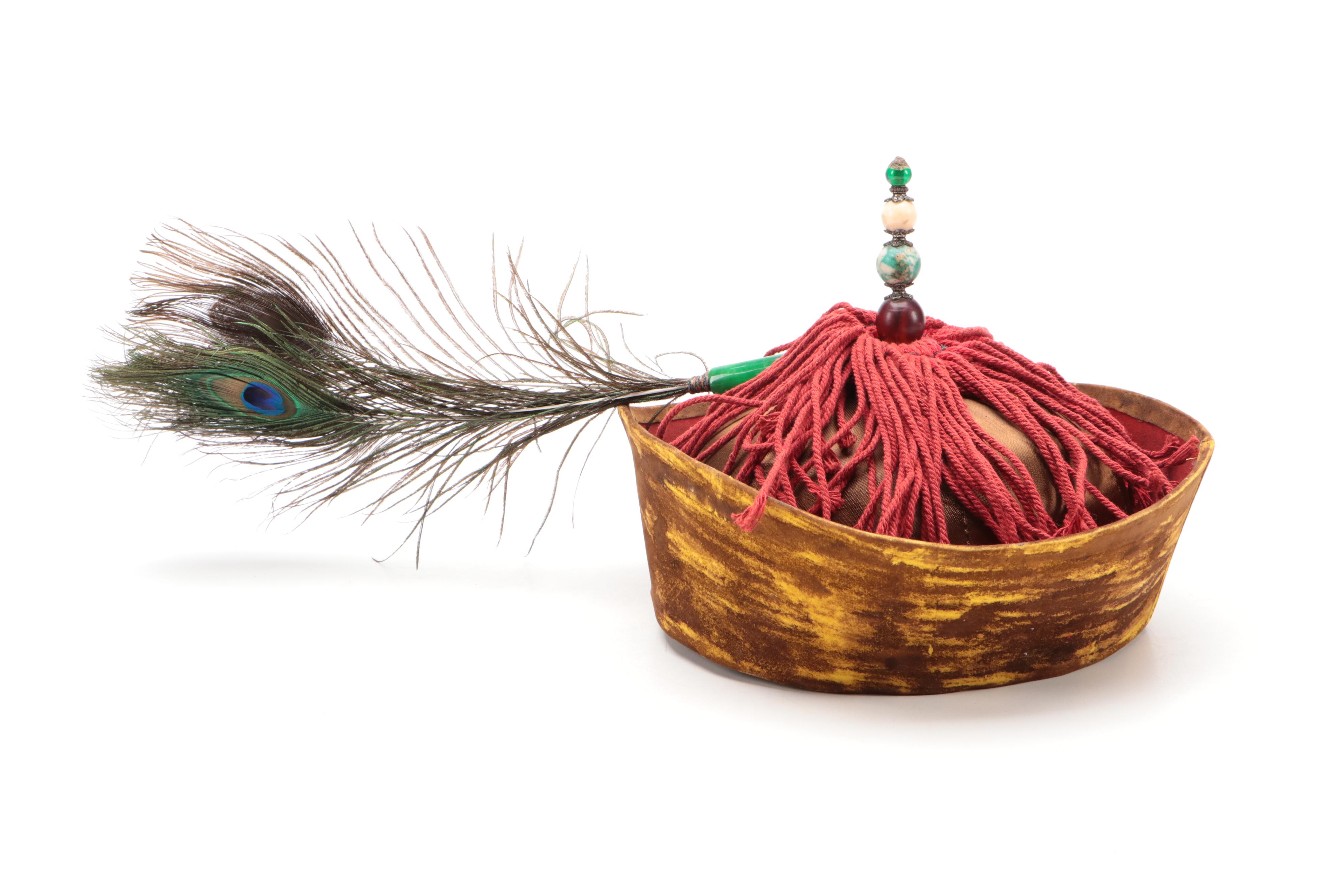 Chinese Silk and Velvet Winter Chao Guan (Official's Hat) with Finial