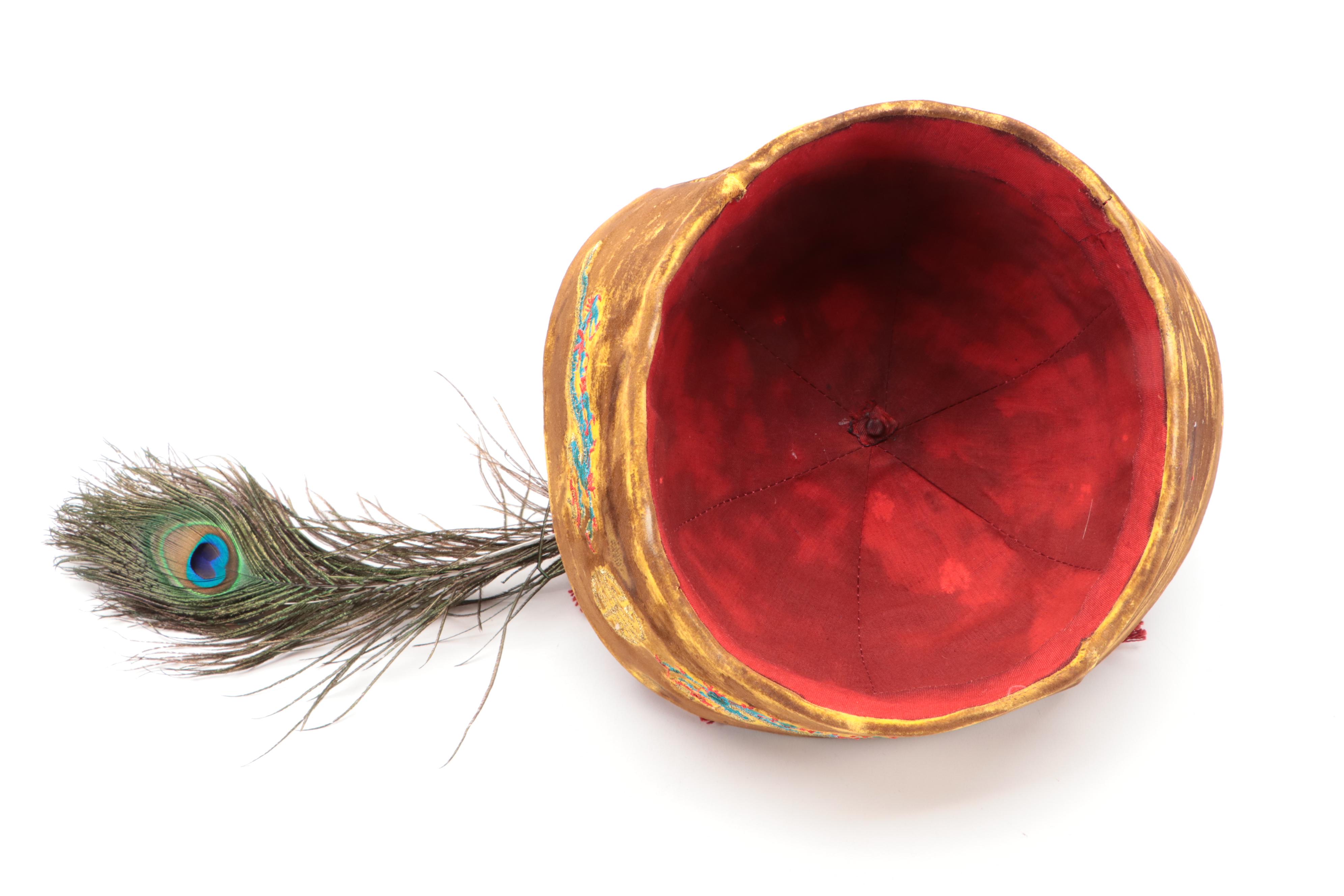 Chinese Silk and Velvet Winter Chao Guan (Official's Hat) with Finial