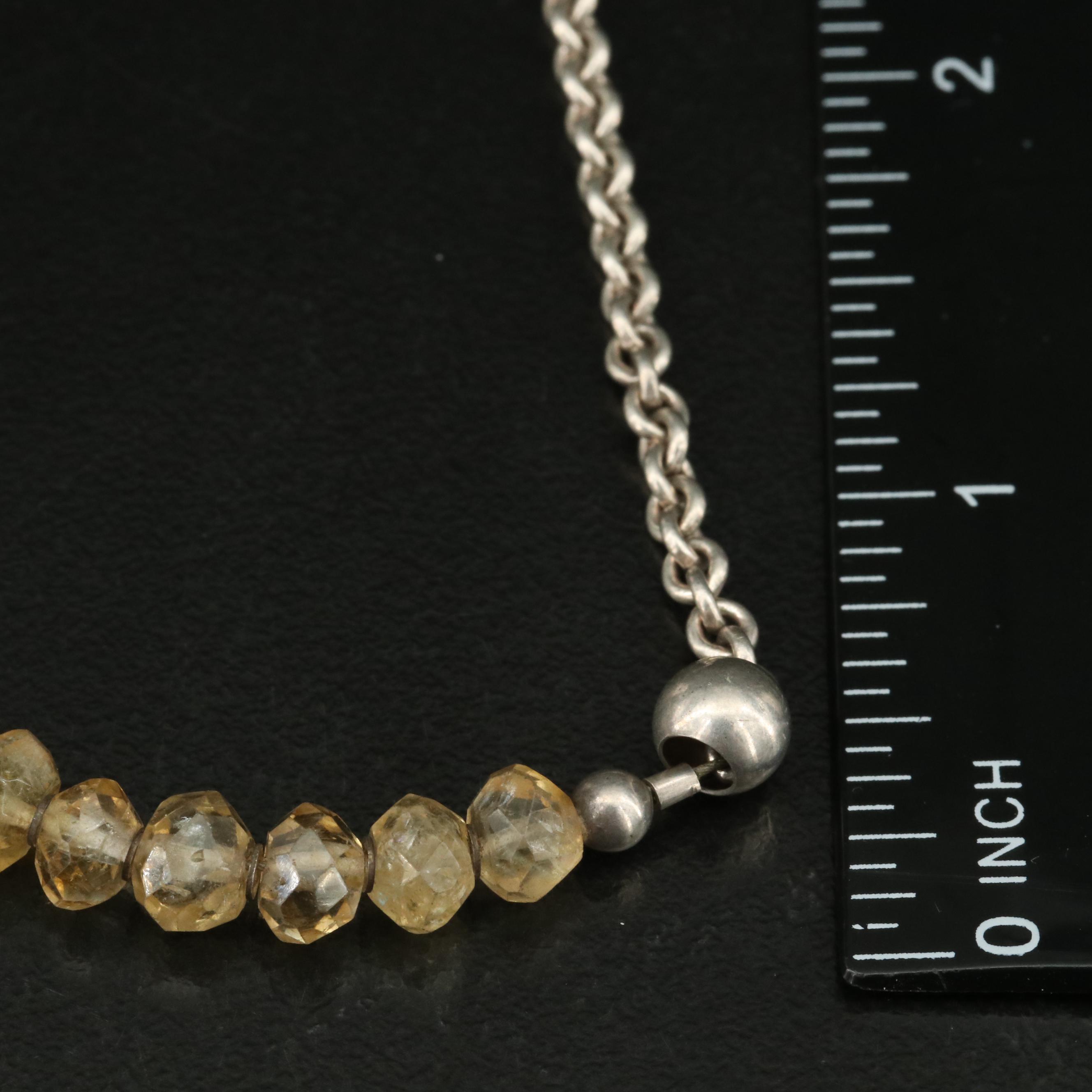 Sterling Citrine Necklace with Sterling Beaded Chain