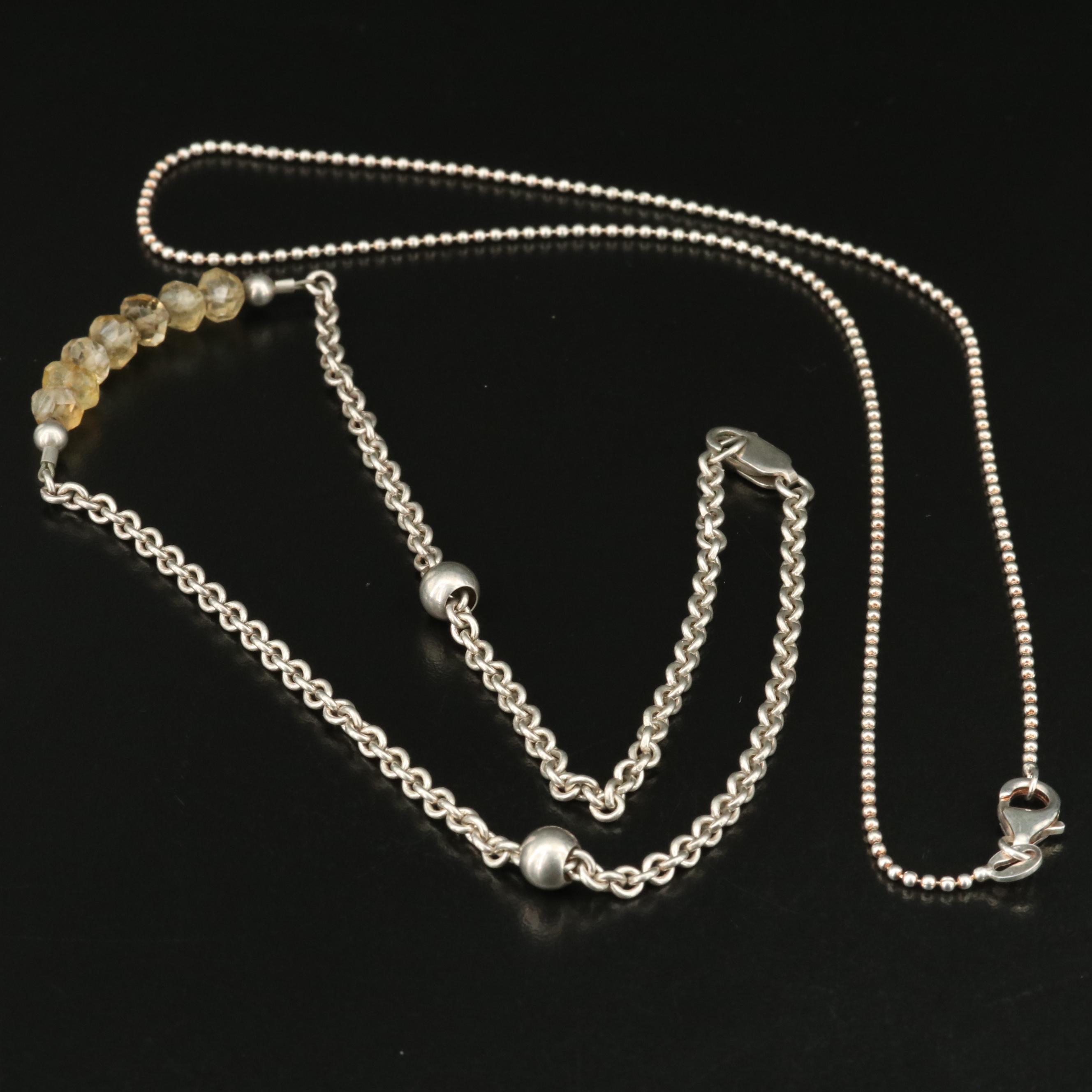 Sterling Citrine Necklace with Sterling Beaded Chain