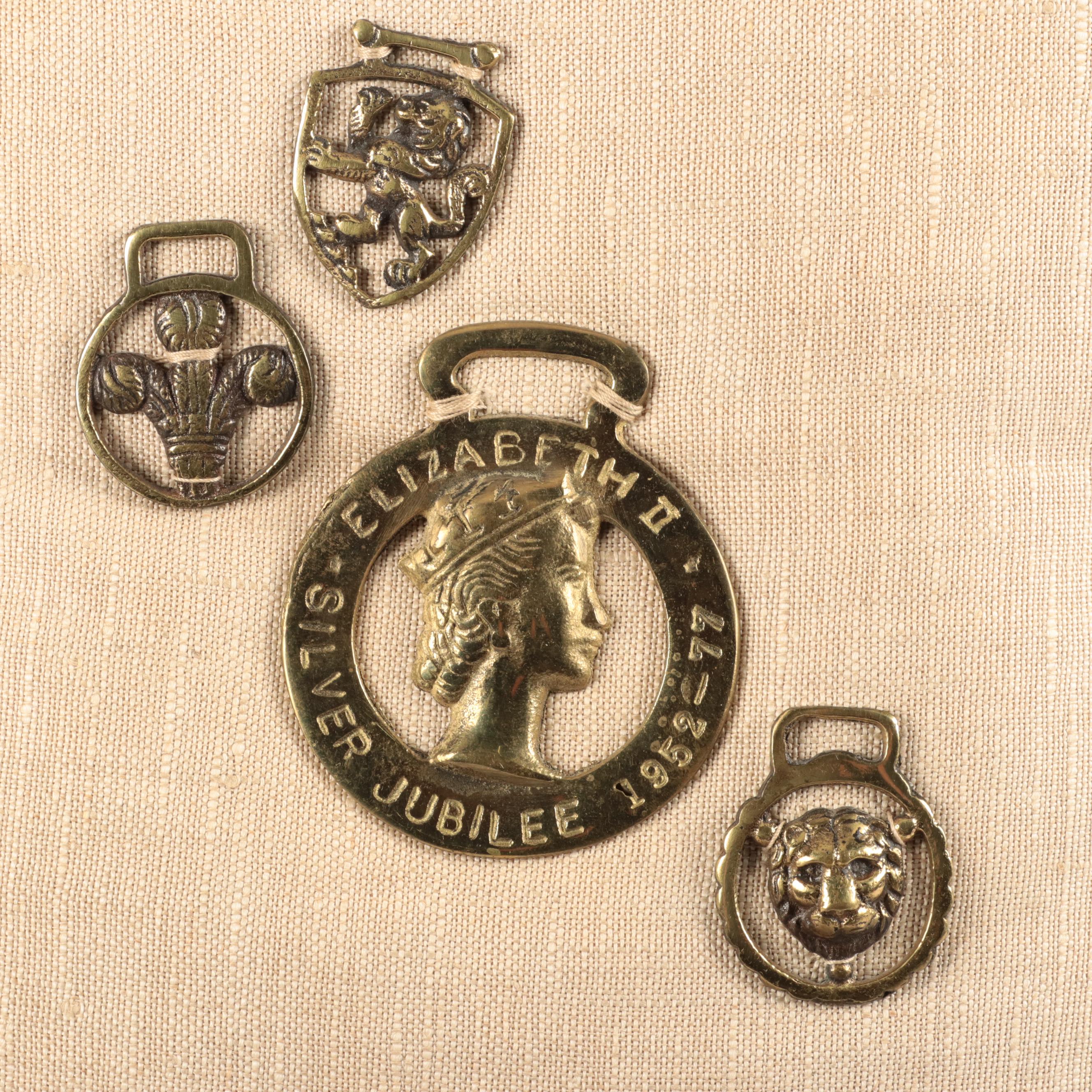 Elizabeth II Silver Jubilee with Other English Horse Brasses and Cushion