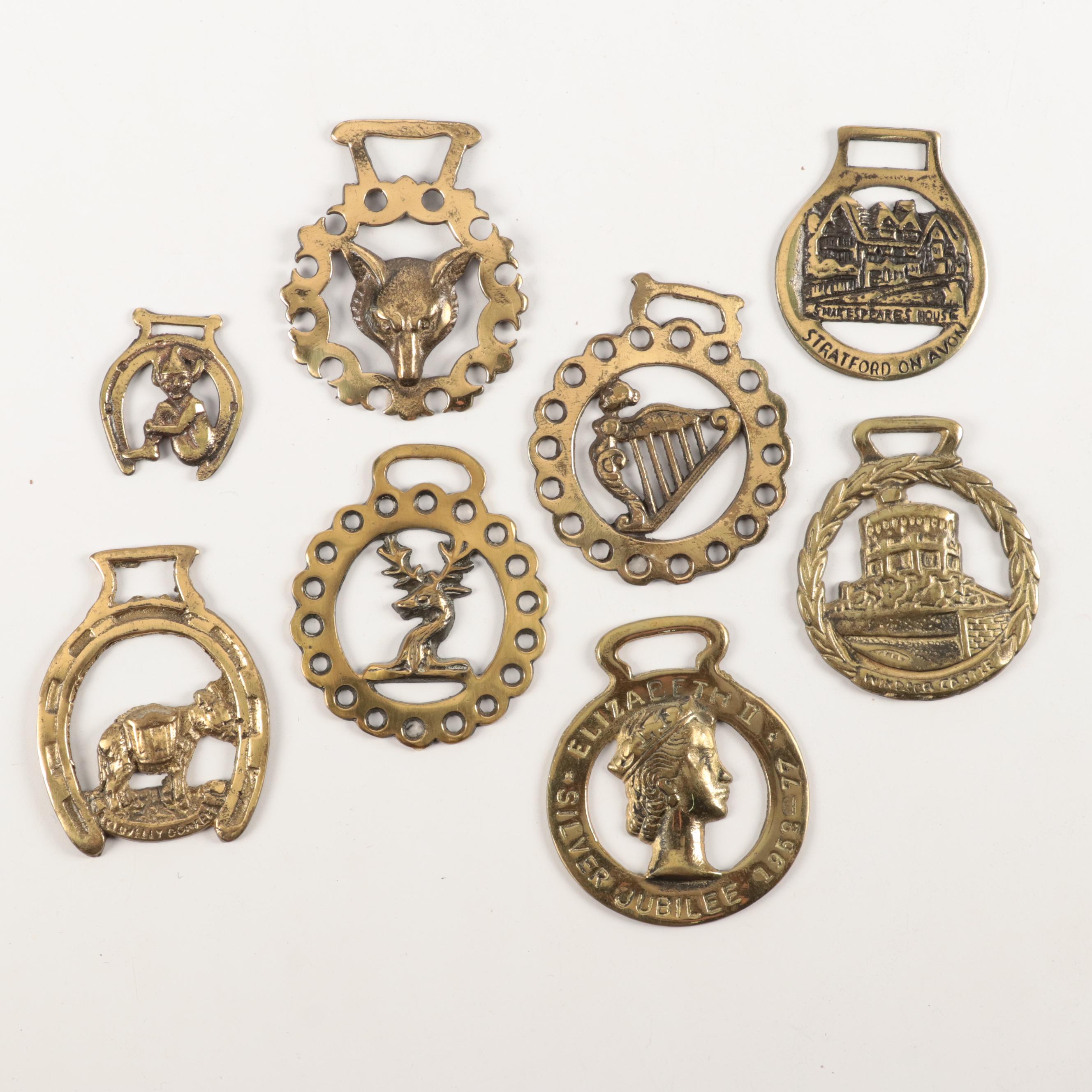 Elizabeth II Silver Jubilee with Other English Horse Brasses and Cushion