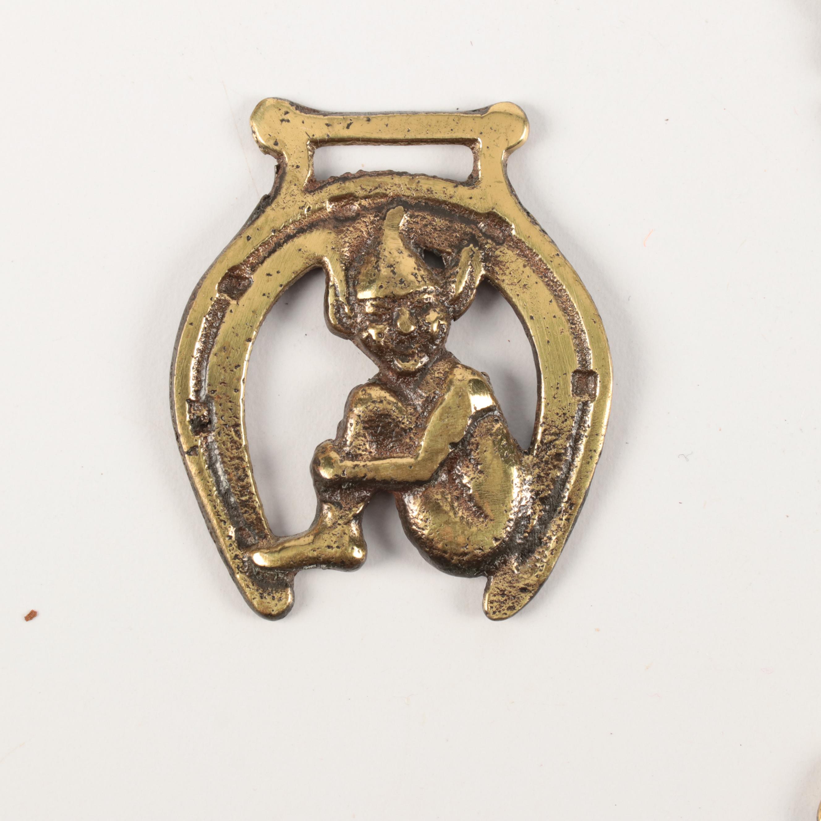 Elizabeth II Silver Jubilee with Other English Horse Brasses and Cushion