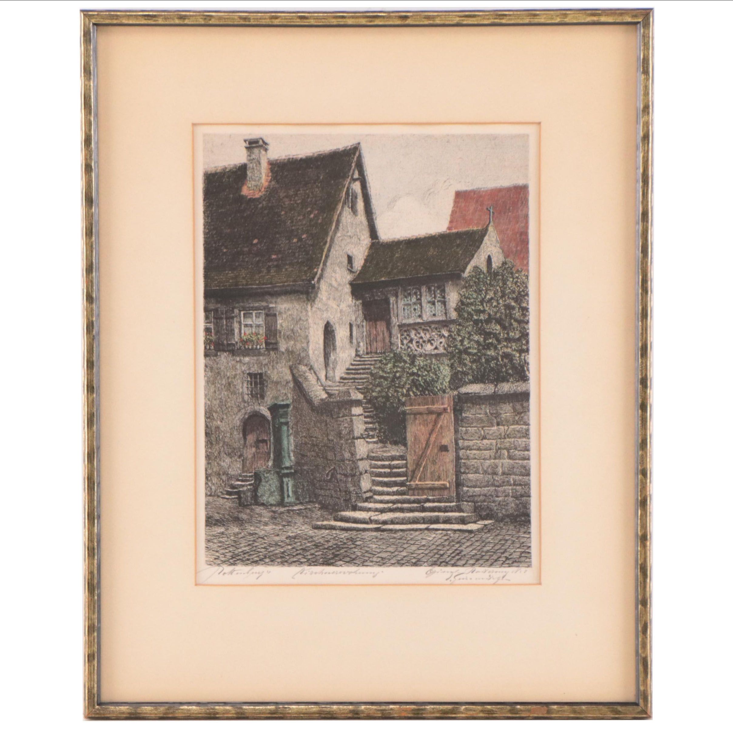 Ernst Geissendorfer Etching of German Church "Kirchnerwohnung," 1930