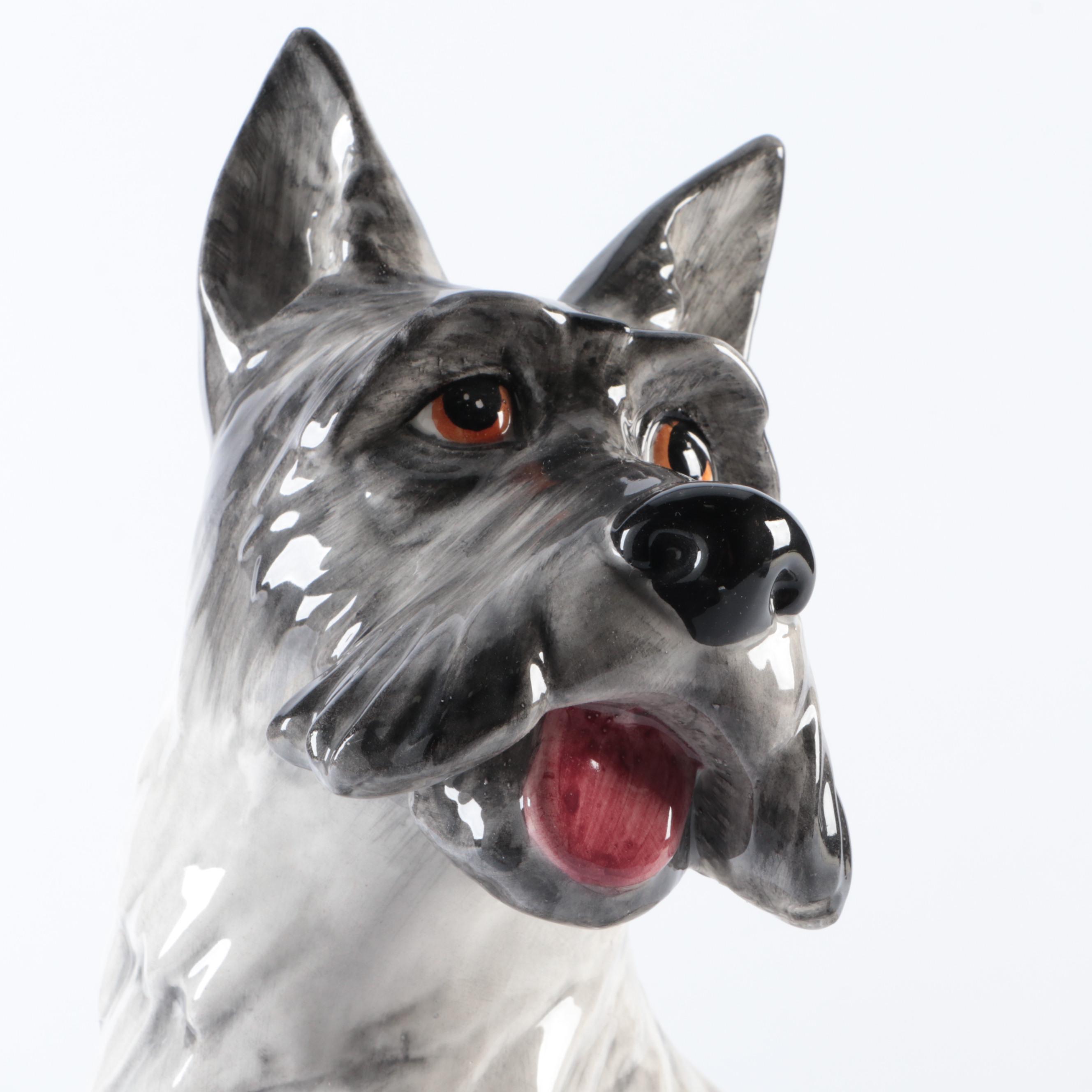 Italian Hand-Painted Glazed Ceramic Schnauzer Dog Statuette