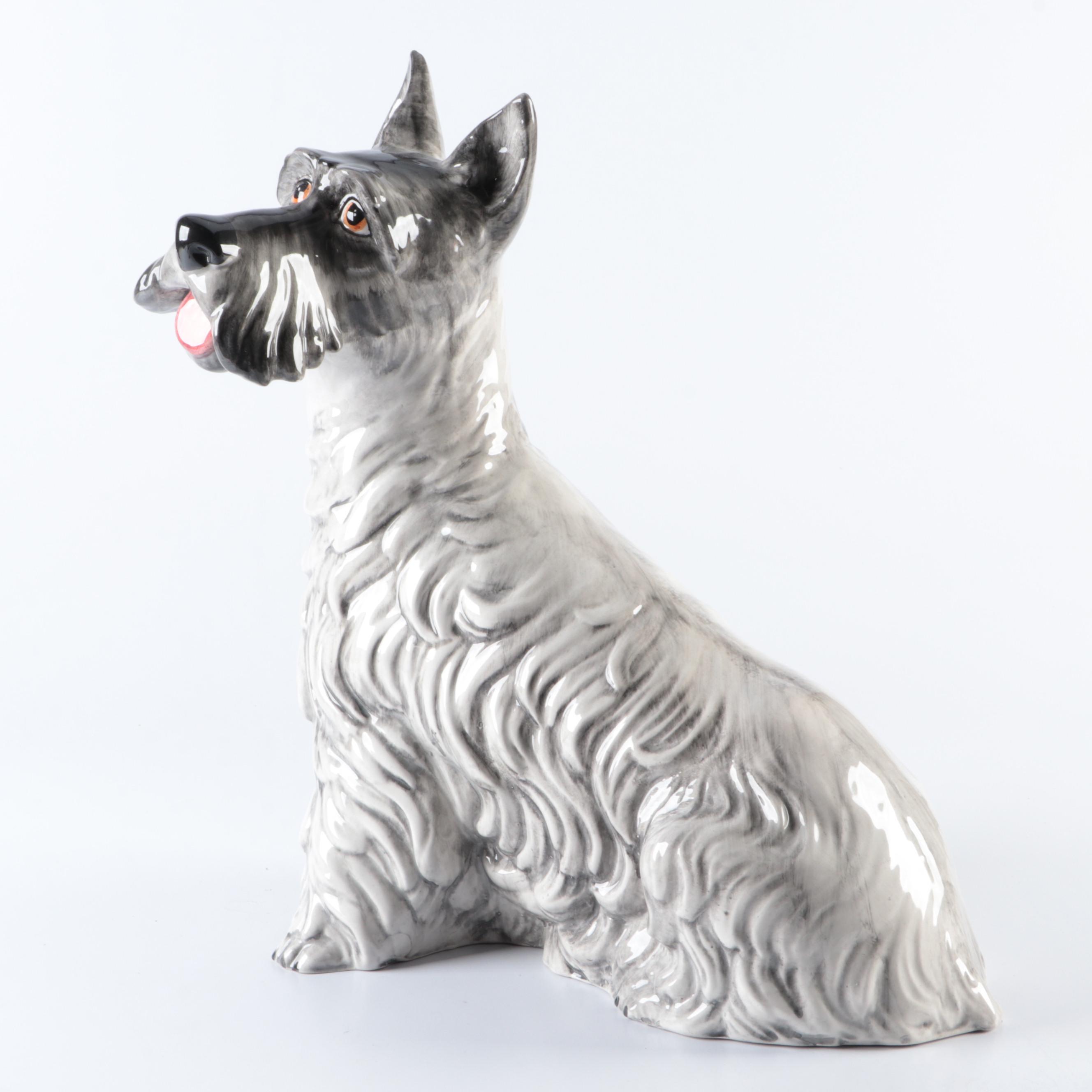 Italian Hand-Painted Glazed Ceramic Schnauzer Dog Statuette