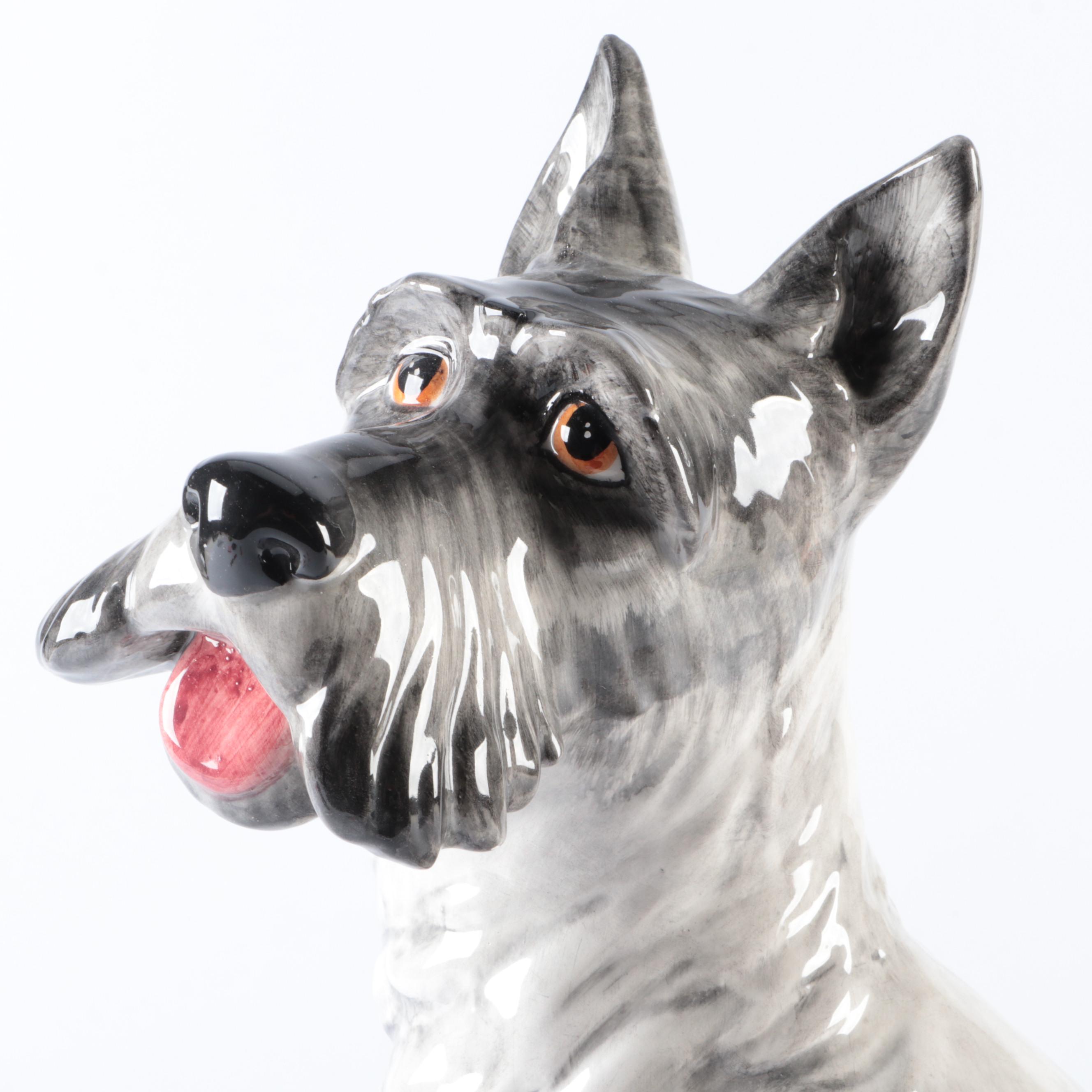 Italian Hand-Painted Glazed Ceramic Schnauzer Dog Statuette