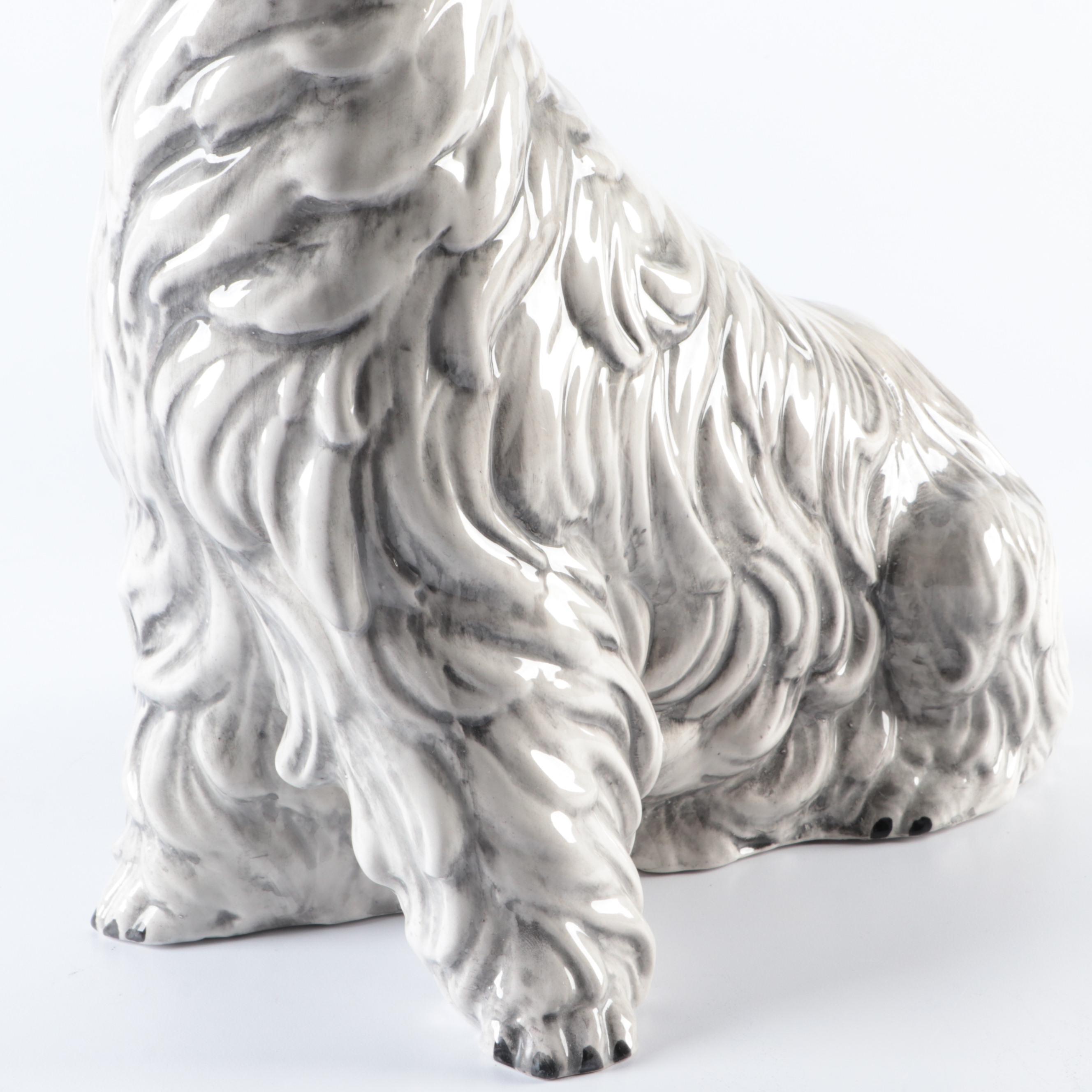 Italian Hand-Painted Glazed Ceramic Schnauzer Dog Statuette