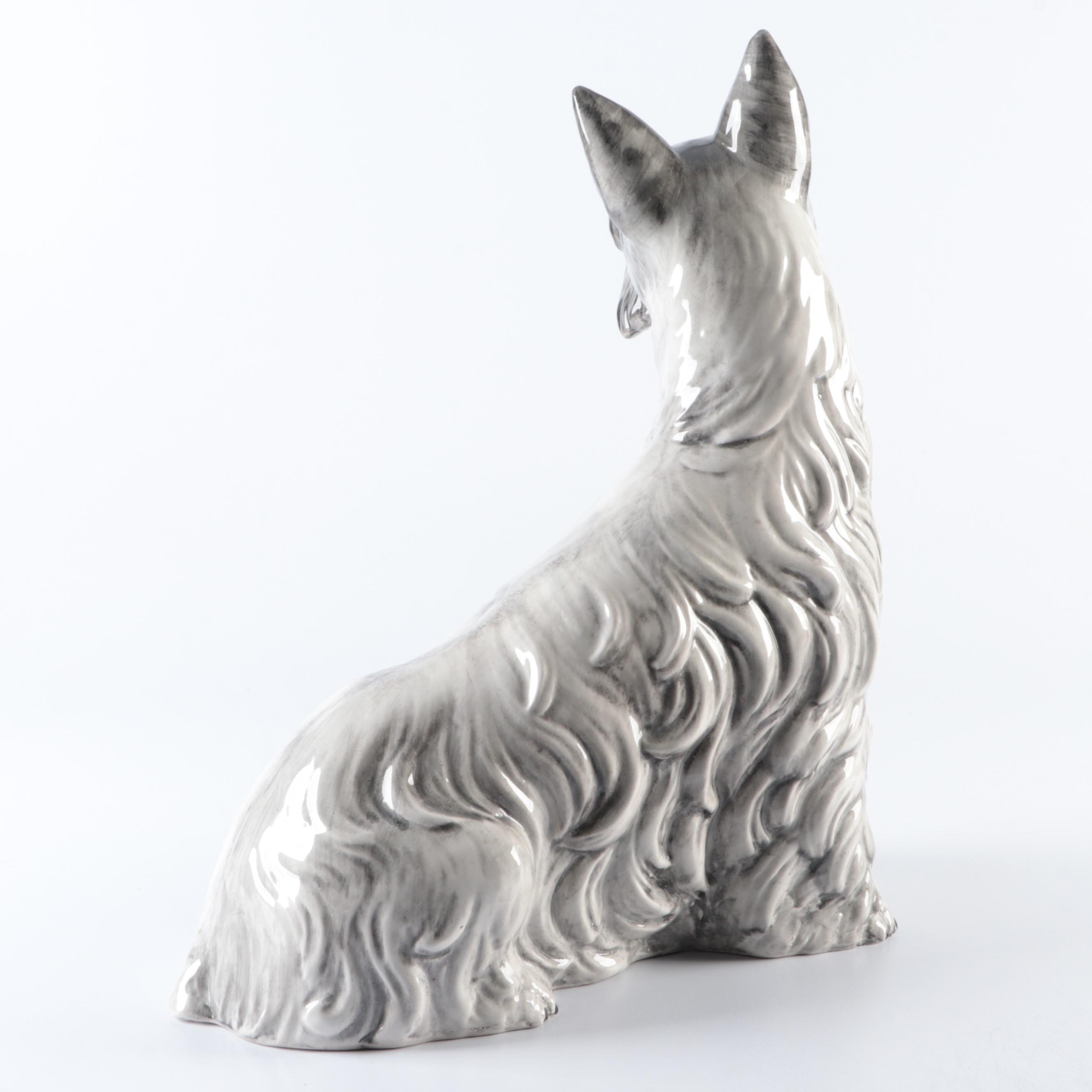 Italian Hand-Painted Glazed Ceramic Schnauzer Dog Statuette
