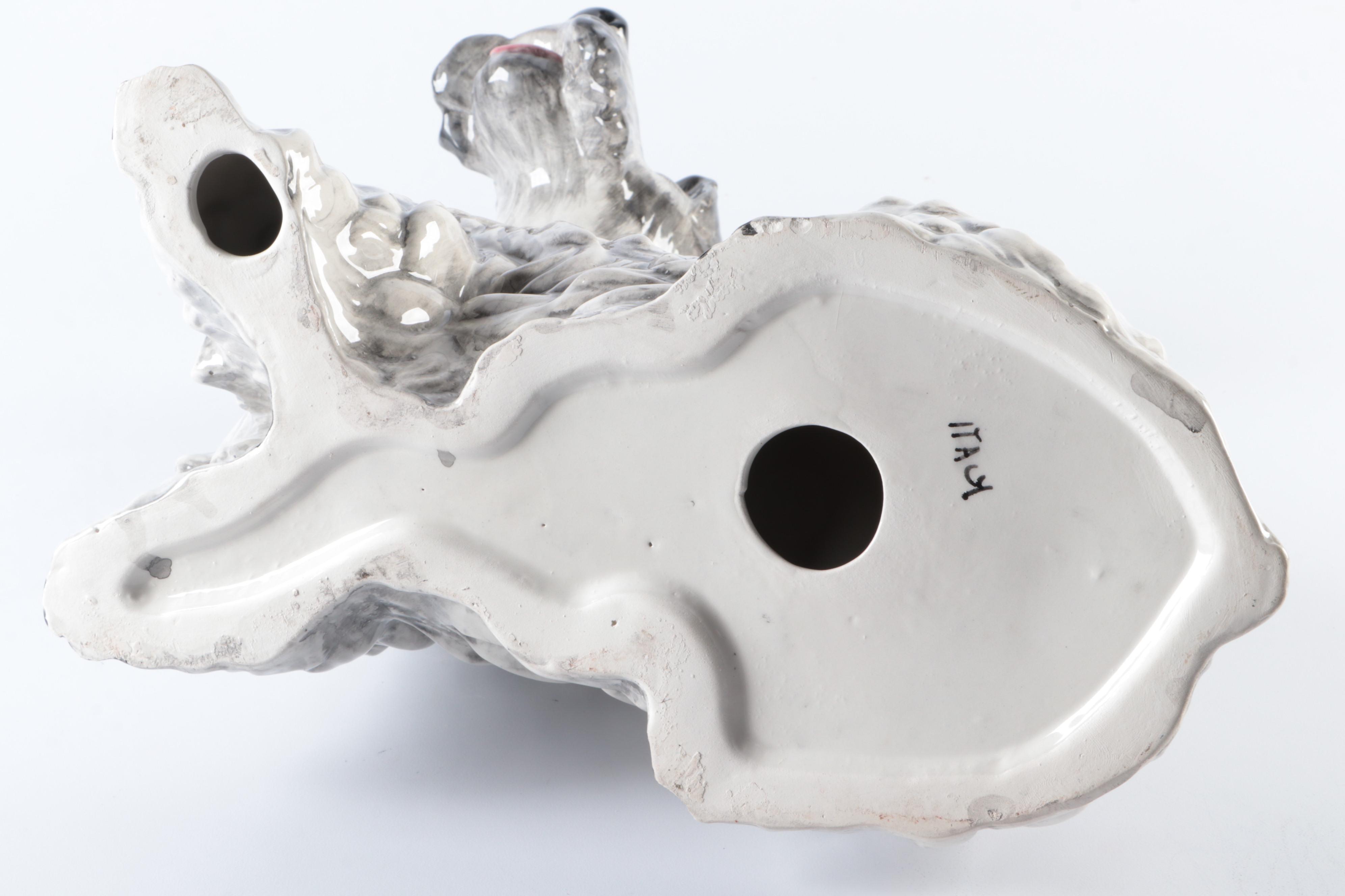 Italian Hand-Painted Glazed Ceramic Schnauzer Dog Statuette