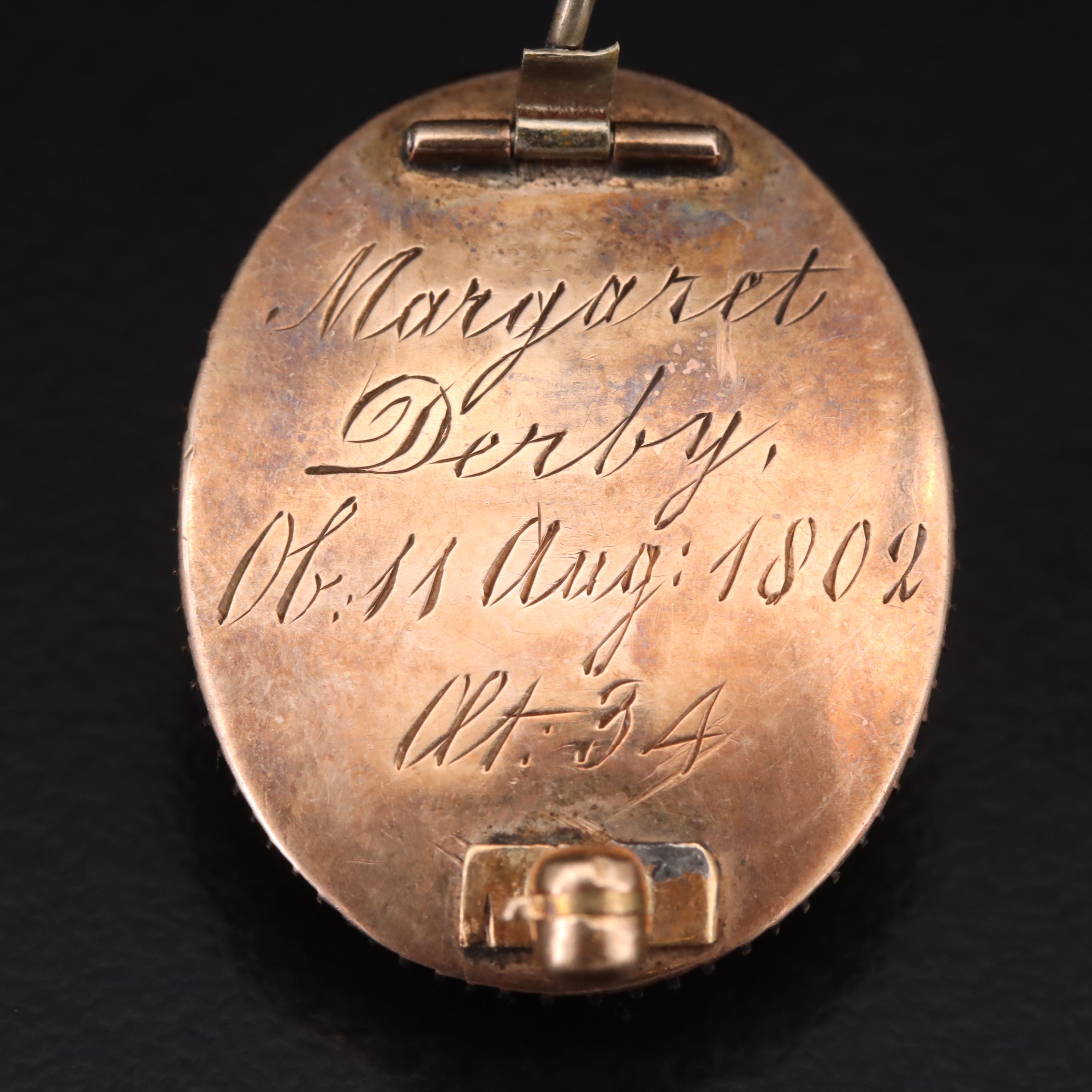 10K Seed Pearl Handkerchief Mourning Brooch with "Prince of Wales" Hair Curl