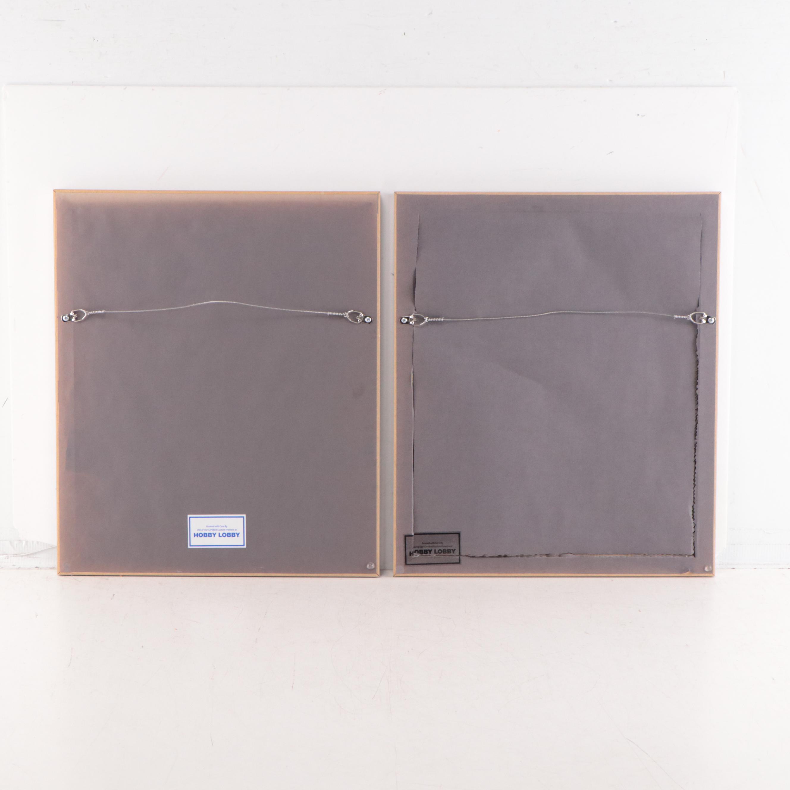 Art Deco Style Pochoir Prints of Ladies in Surreal Landscapes