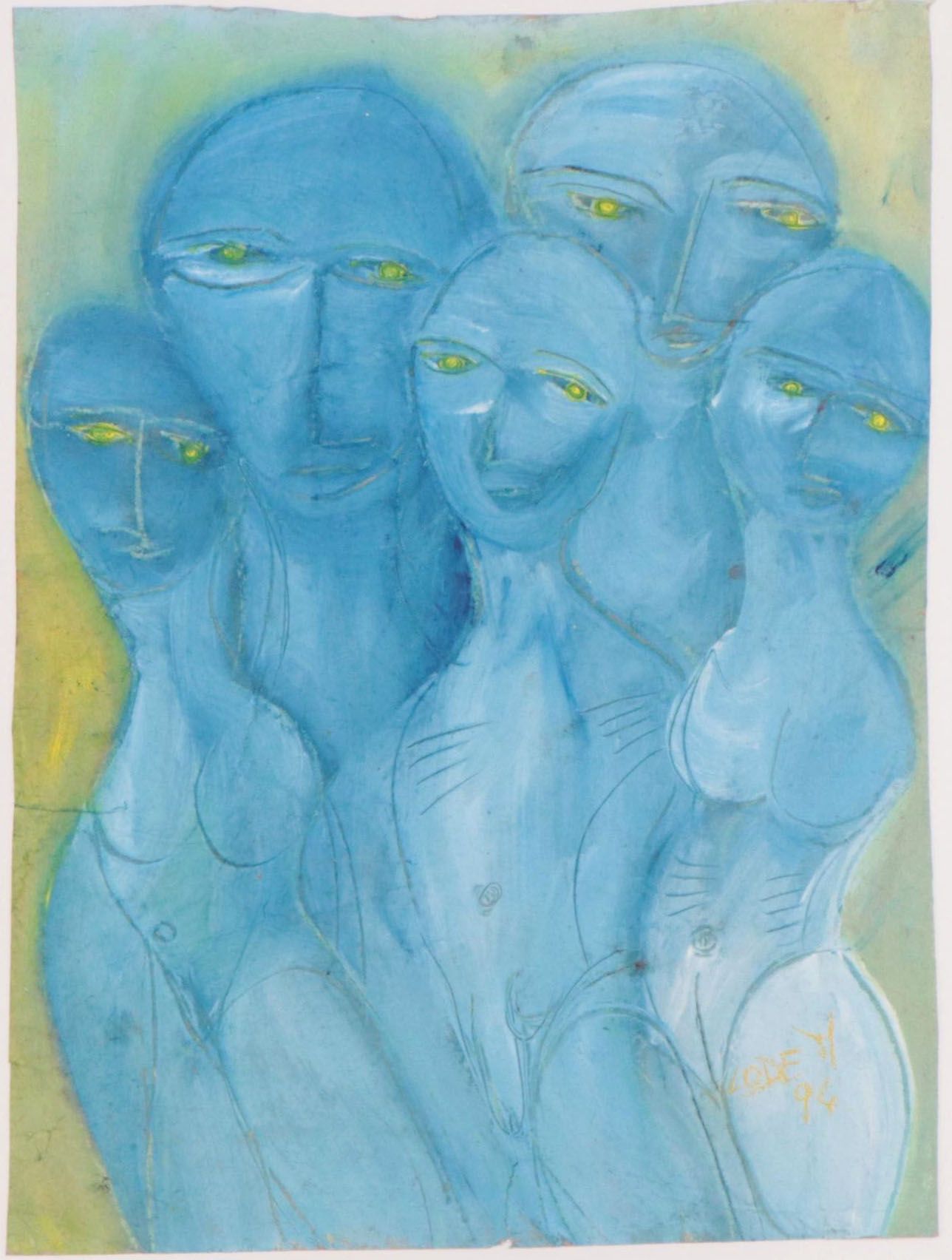 Abstract Figural Mixed Media Painting, 1996