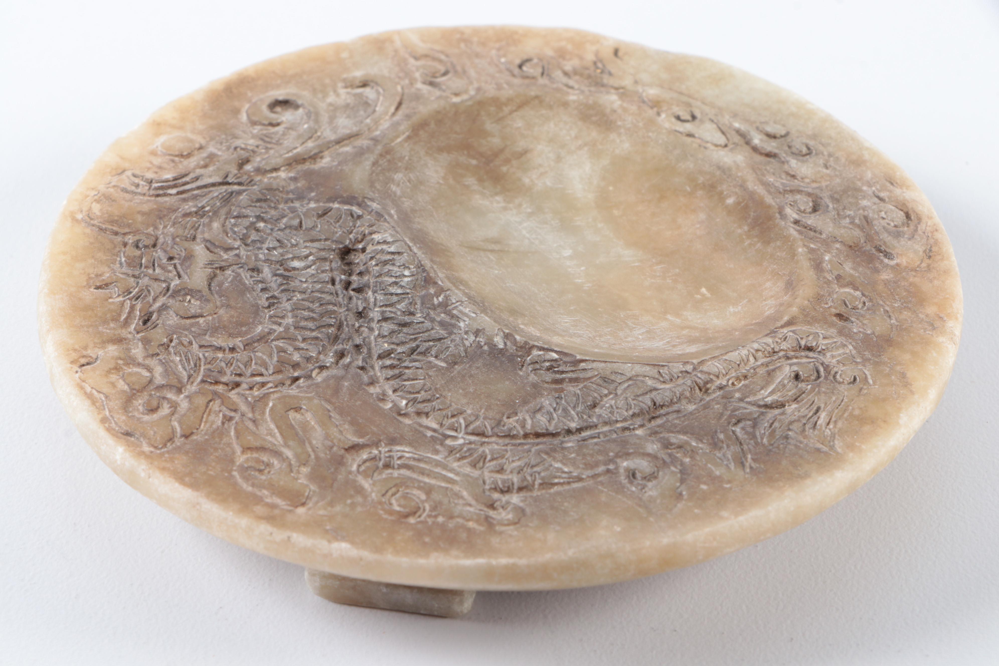 Chinese Hand-Carved Calligraphy Stone, Glass Snuff Bottle and Miniature Teapot