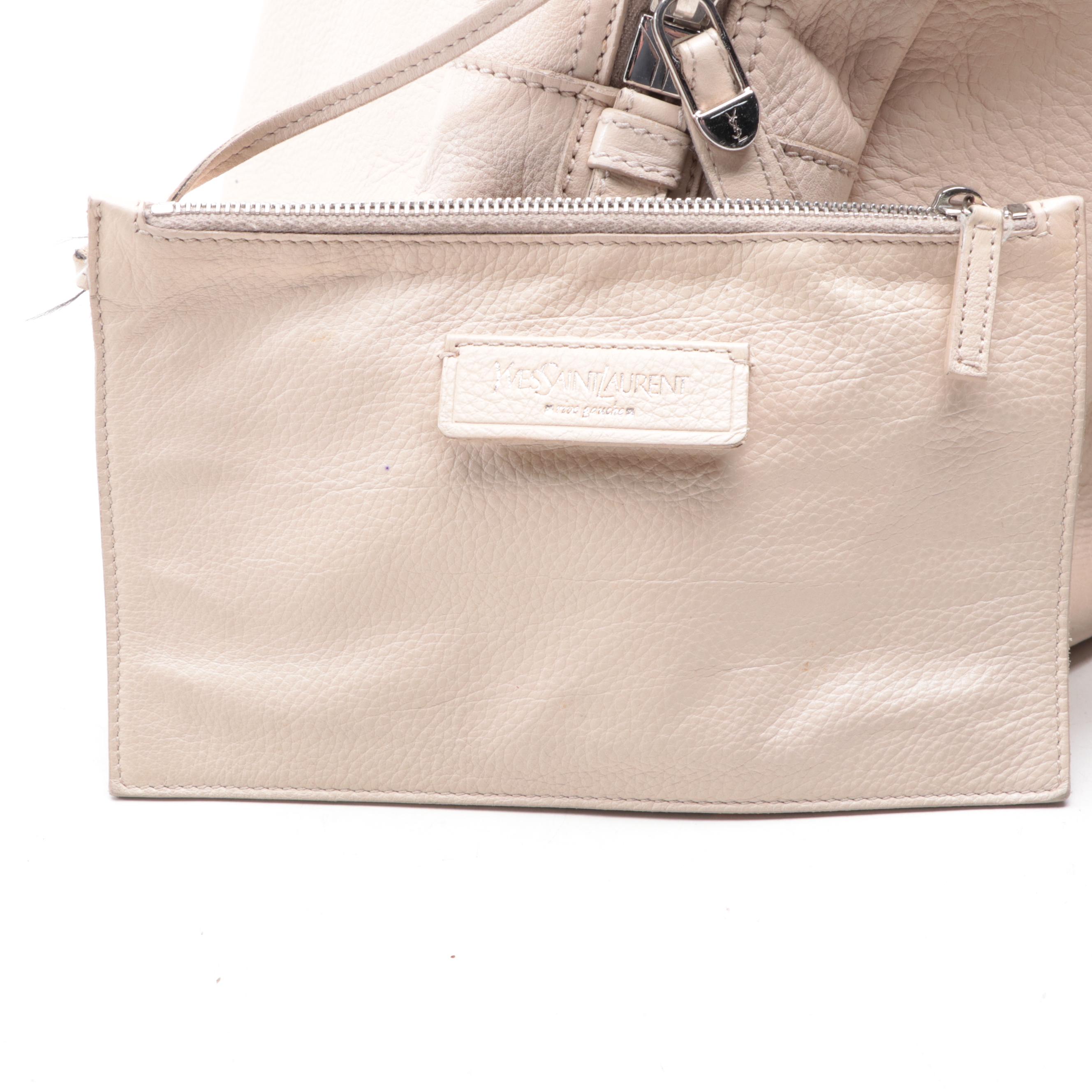 Yves Saint Laurent Rive Gauche Handbag with Bow Detail and Zip Pouch in Leather