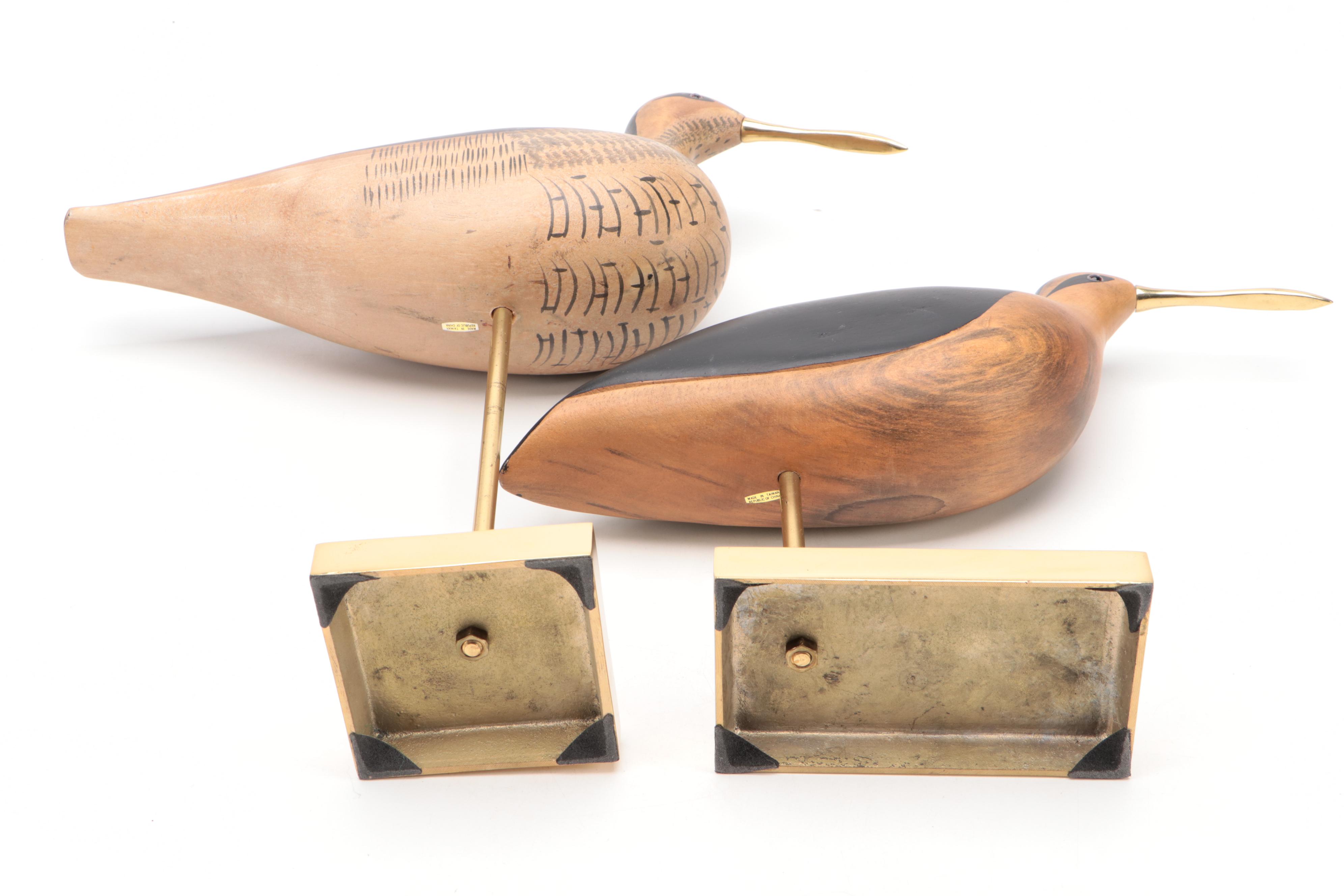 Hand-Painted Carved Wood and Brass Shore Bird Figurines