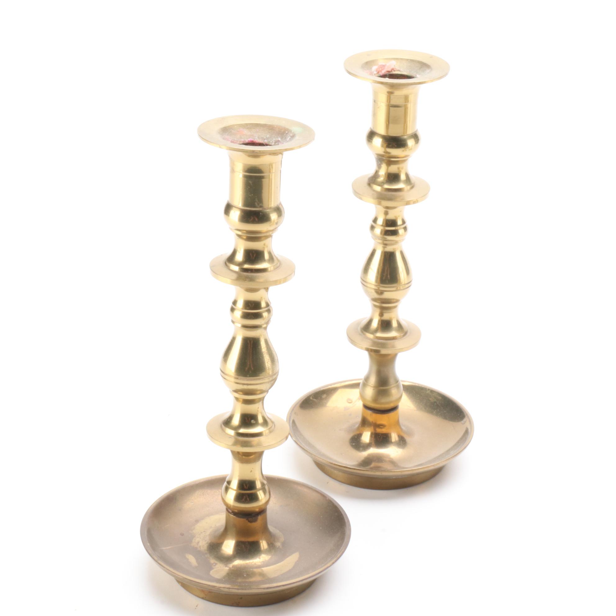Federal Style Virginia Metalcrafters and Other Turned Brass Candlesticks