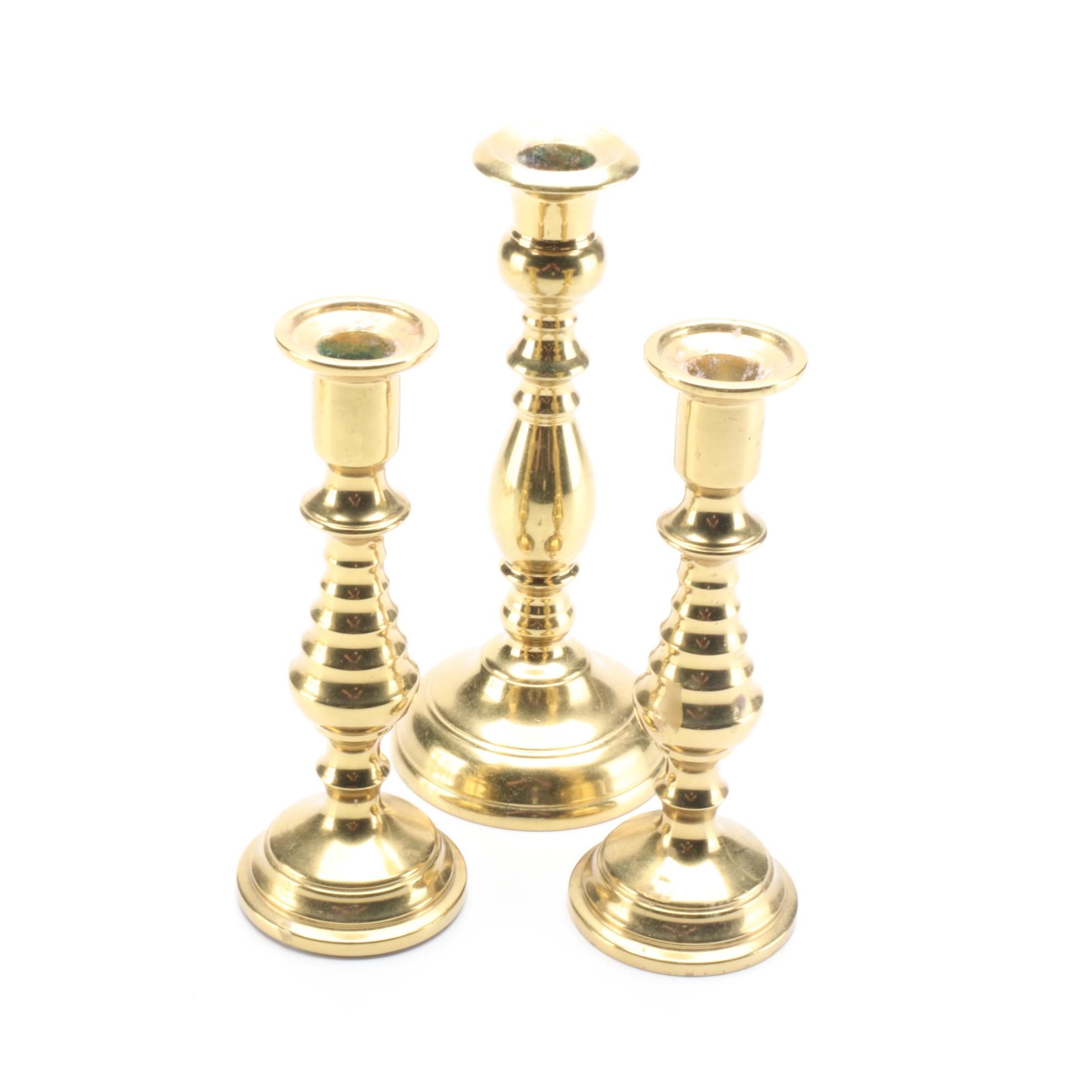 Federal Style Virginia Metalcrafters and Other Turned Brass Candlesticks