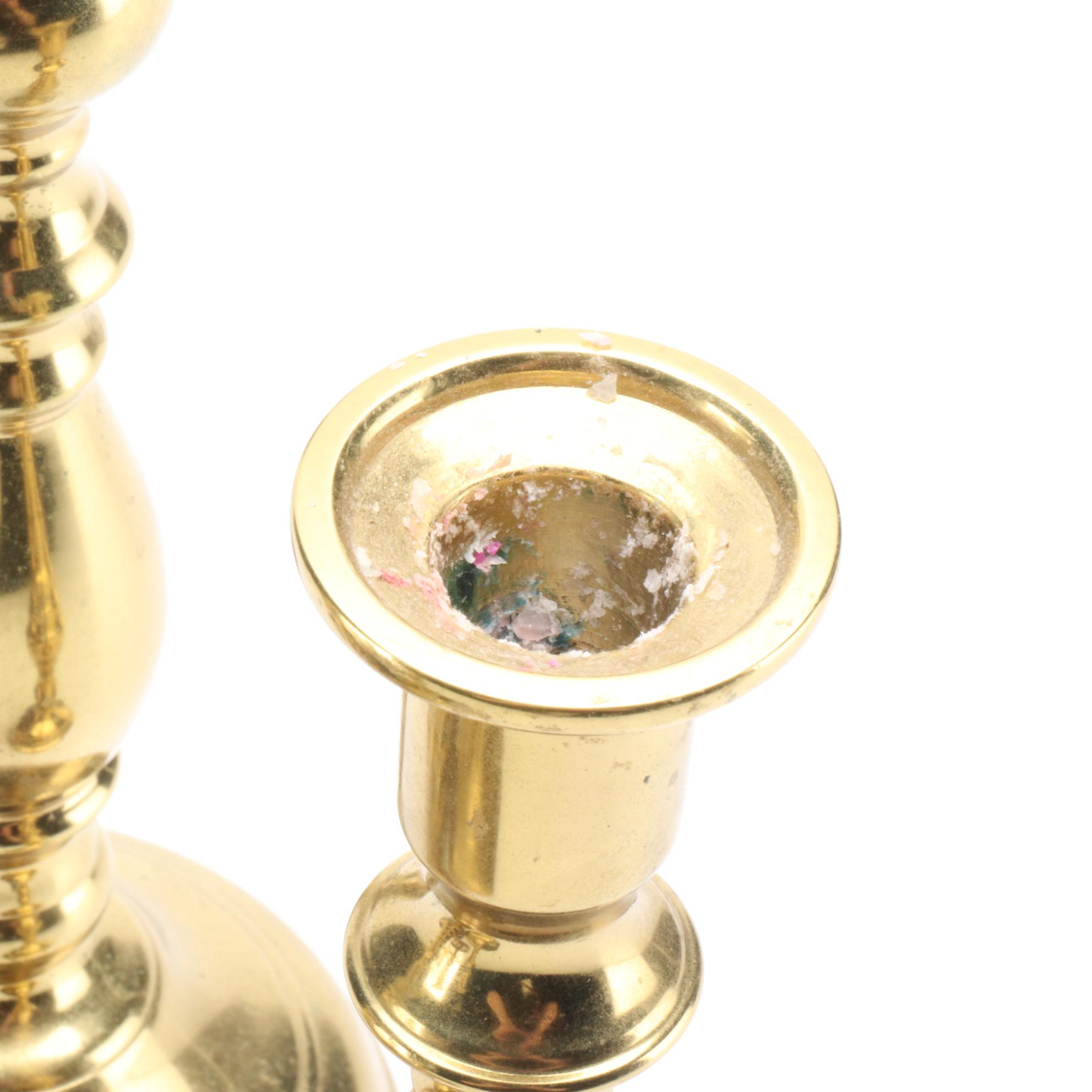 Federal Style Virginia Metalcrafters and Other Turned Brass Candlesticks