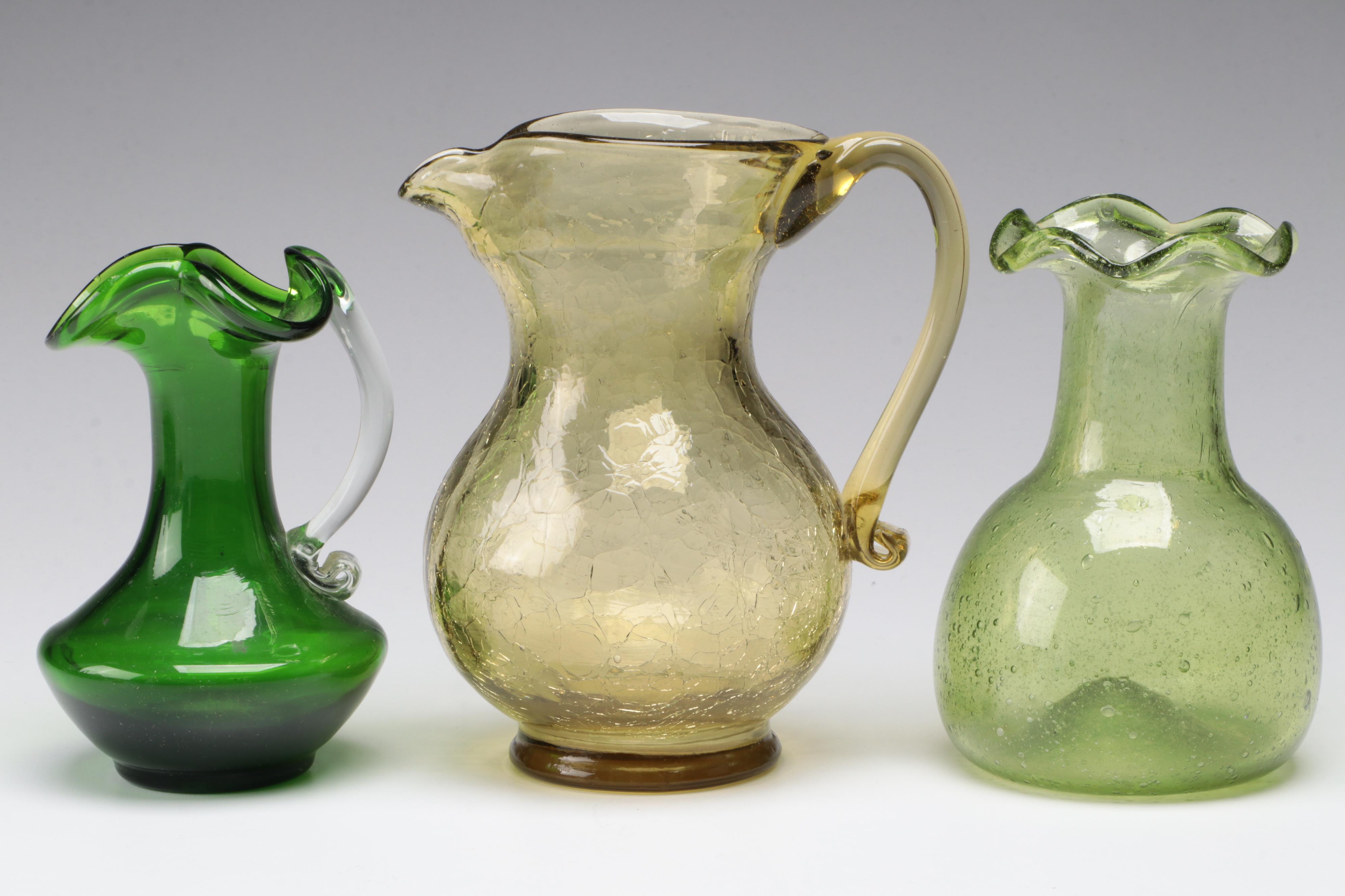 Green Depression Glass Candy Dish with More Glass Table Accessories