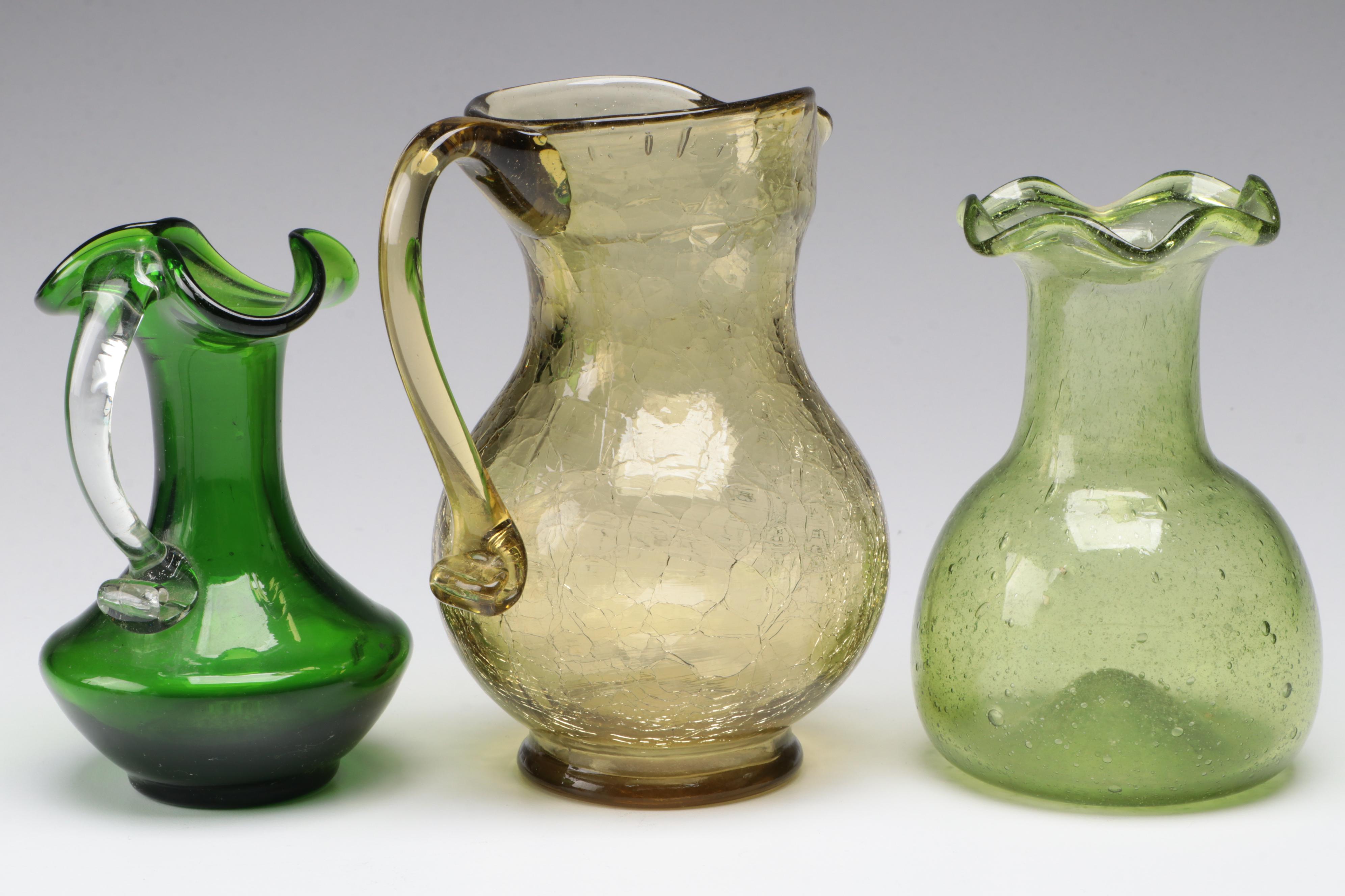 Green Depression Glass Candy Dish with More Glass Table Accessories