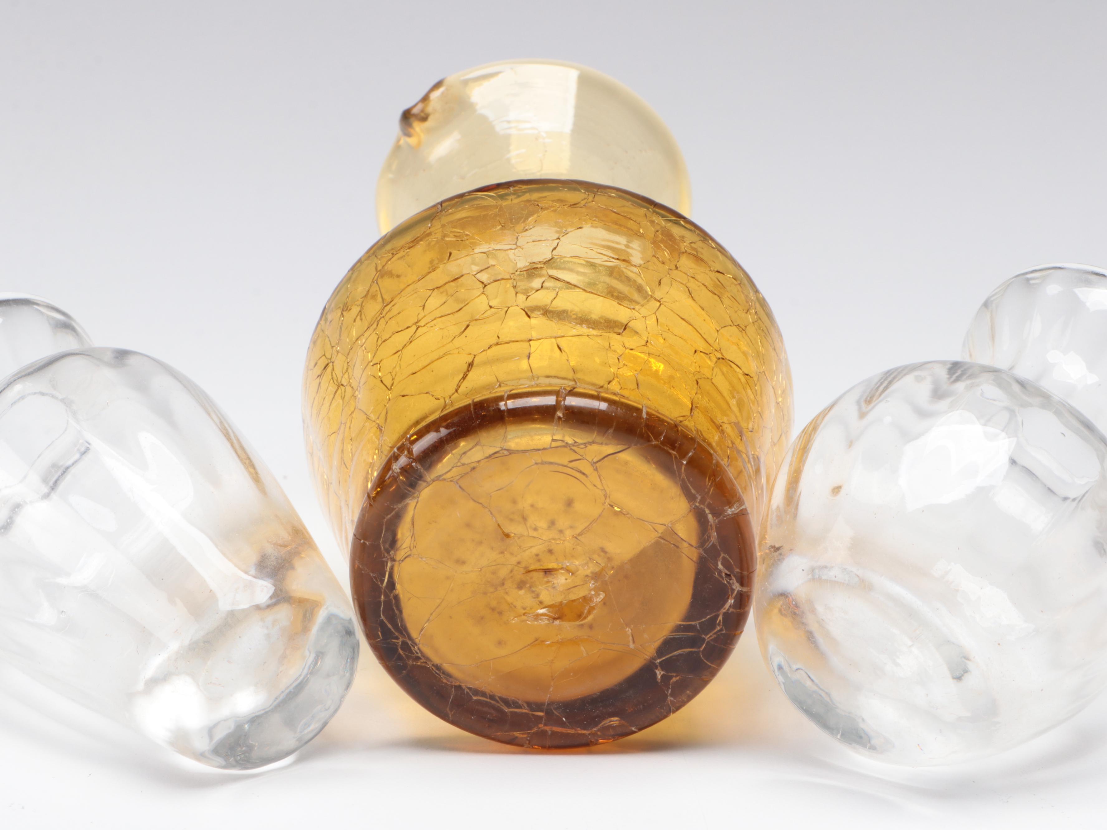 Green Depression Glass Candy Dish with More Glass Table Accessories