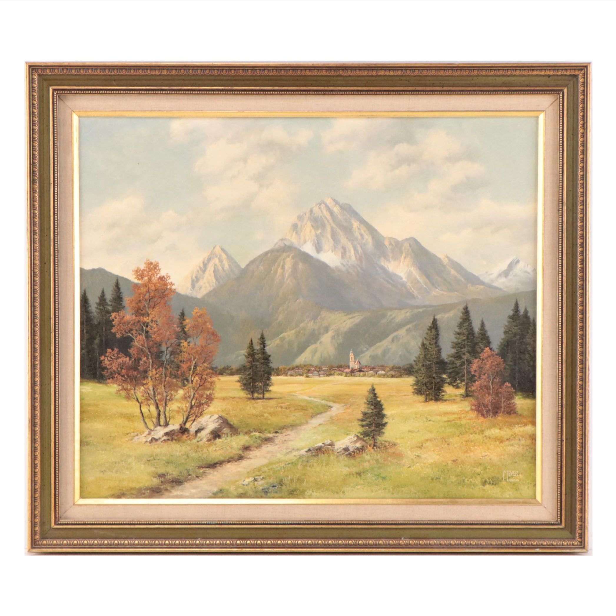 Meyer Muenchen Oil Painting of a Mountain Landscape, Mid-20th Century