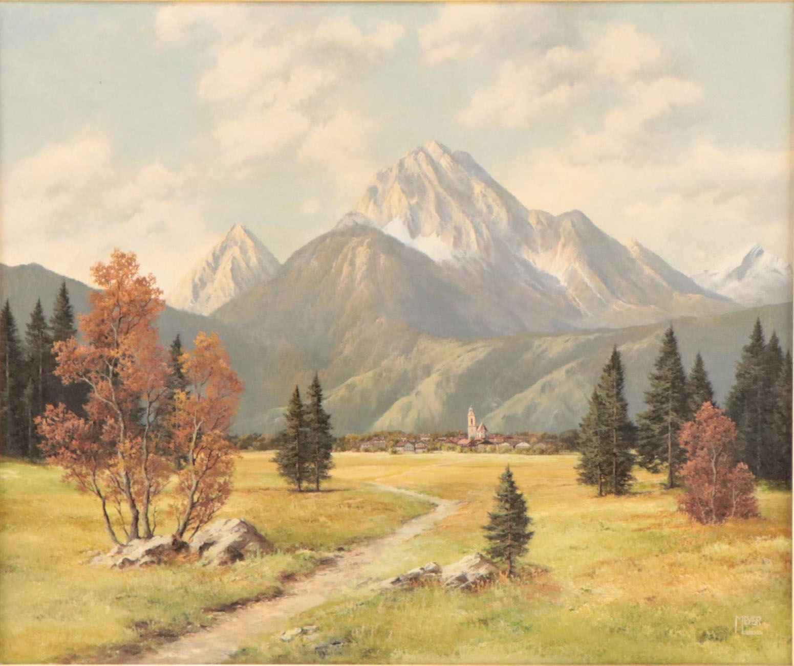 Meyer Muenchen Oil Painting of a Mountain Landscape, Mid-20th Century