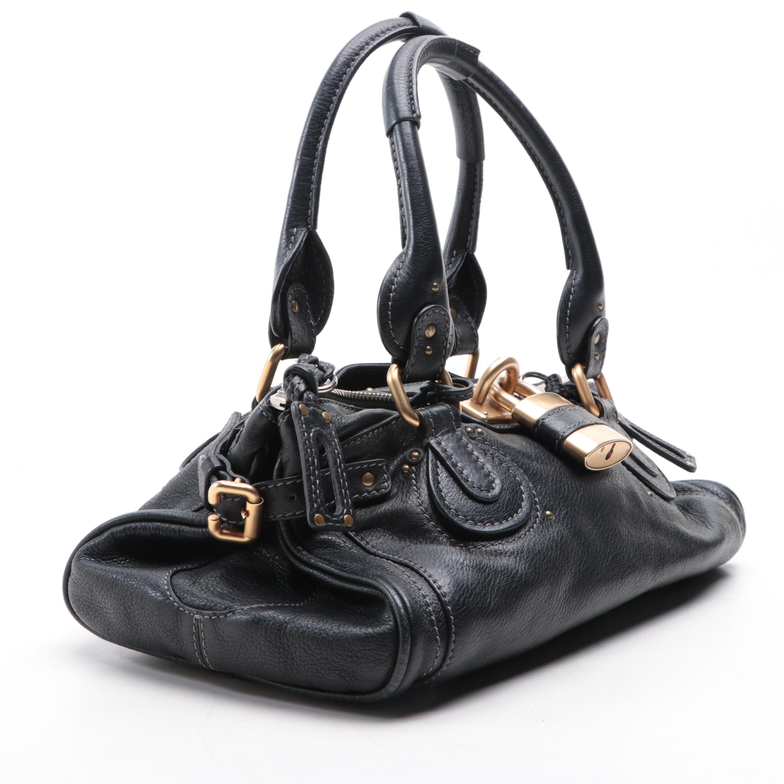 Chloé Medium Paddington Shoulder Bag in Black Grain Leather
