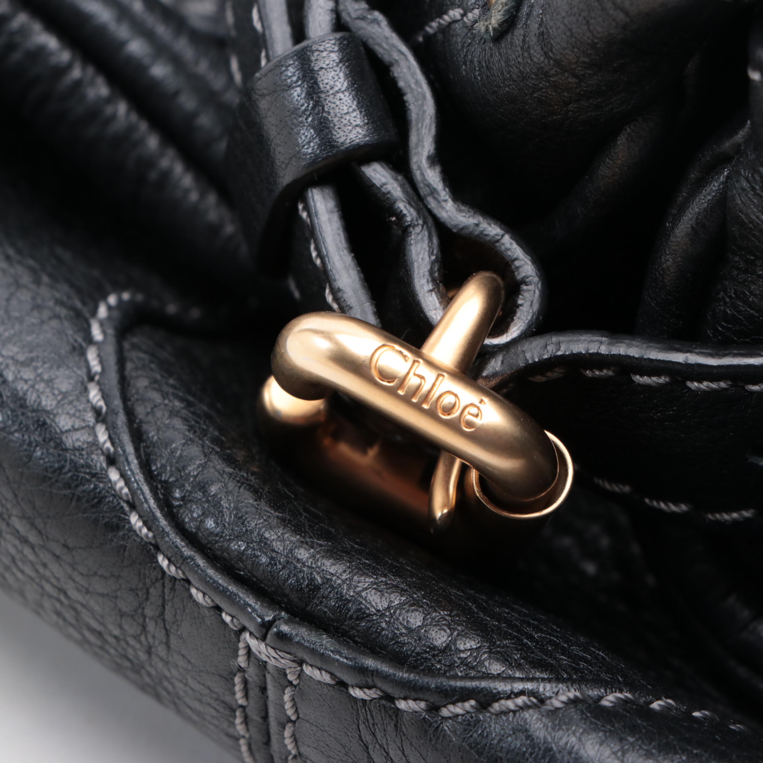 Chloé Medium Paddington Shoulder Bag in Black Grain Leather